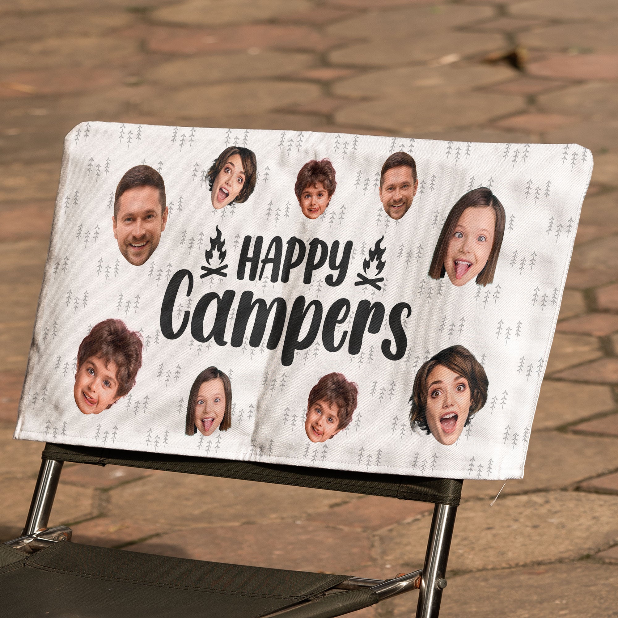 Custom Face With Happy Campers - Personalized Photo Folding Chair Cover