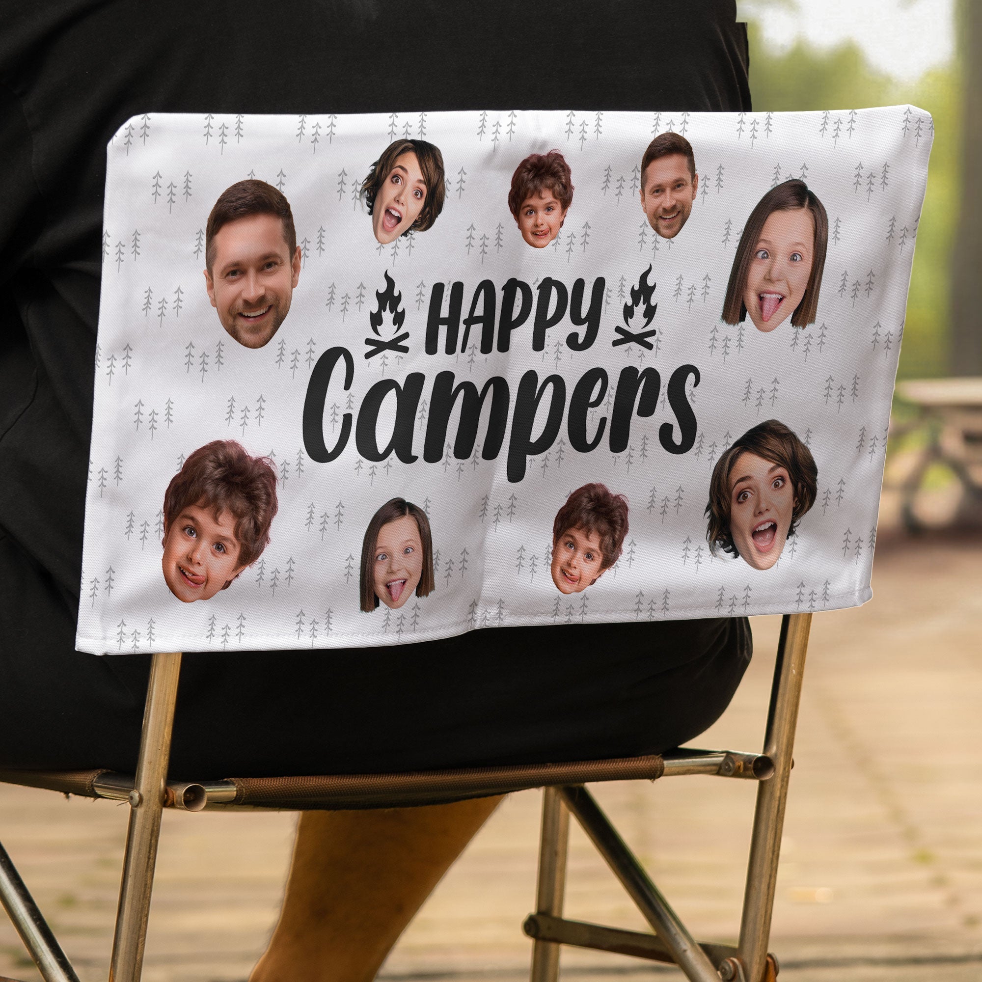 Custom Face With Happy Campers - Personalized Photo Folding Chair Cover