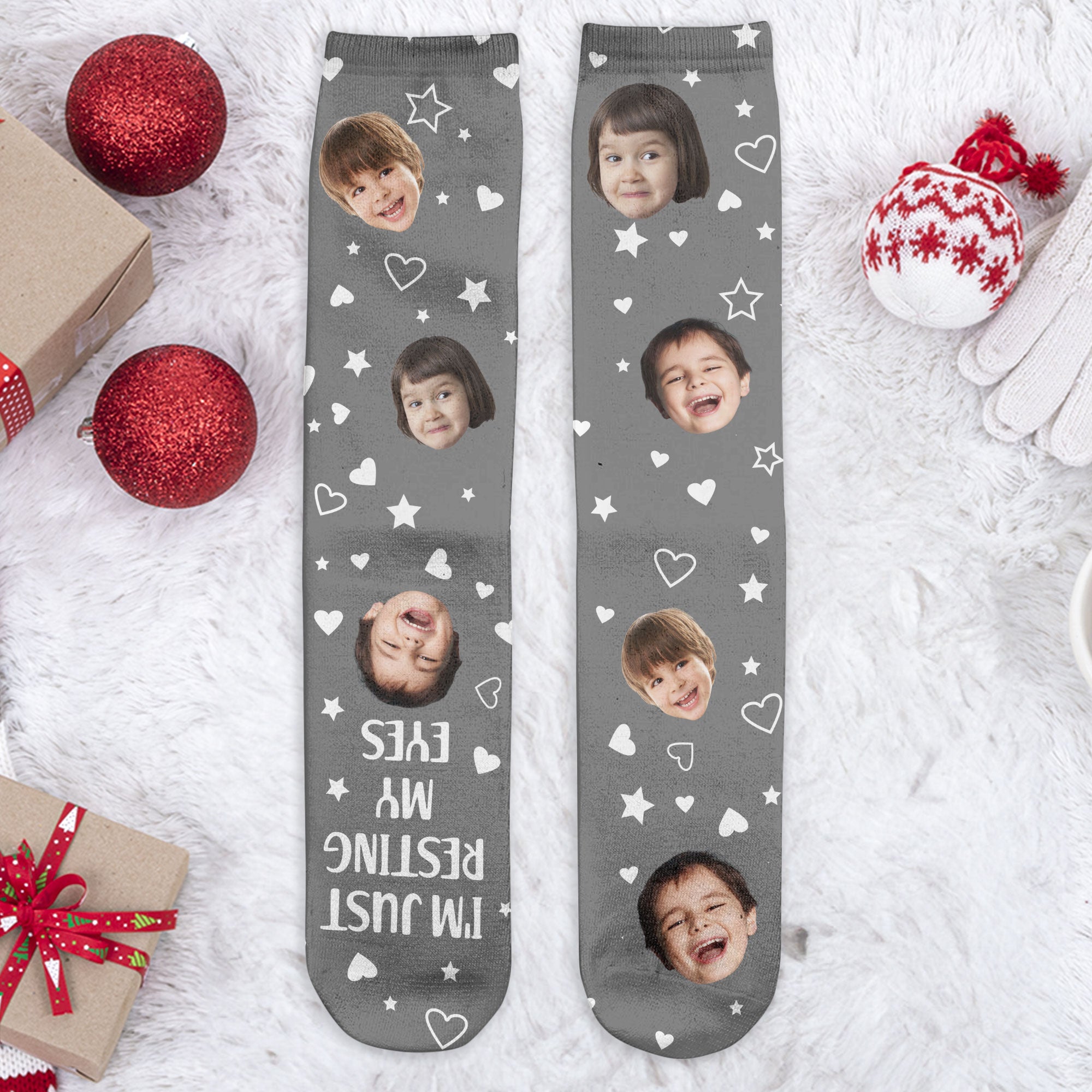 Custom Faces I'm Just Resting My Eyes Fathers Day Gifts - Personalized Photo Crew Socks