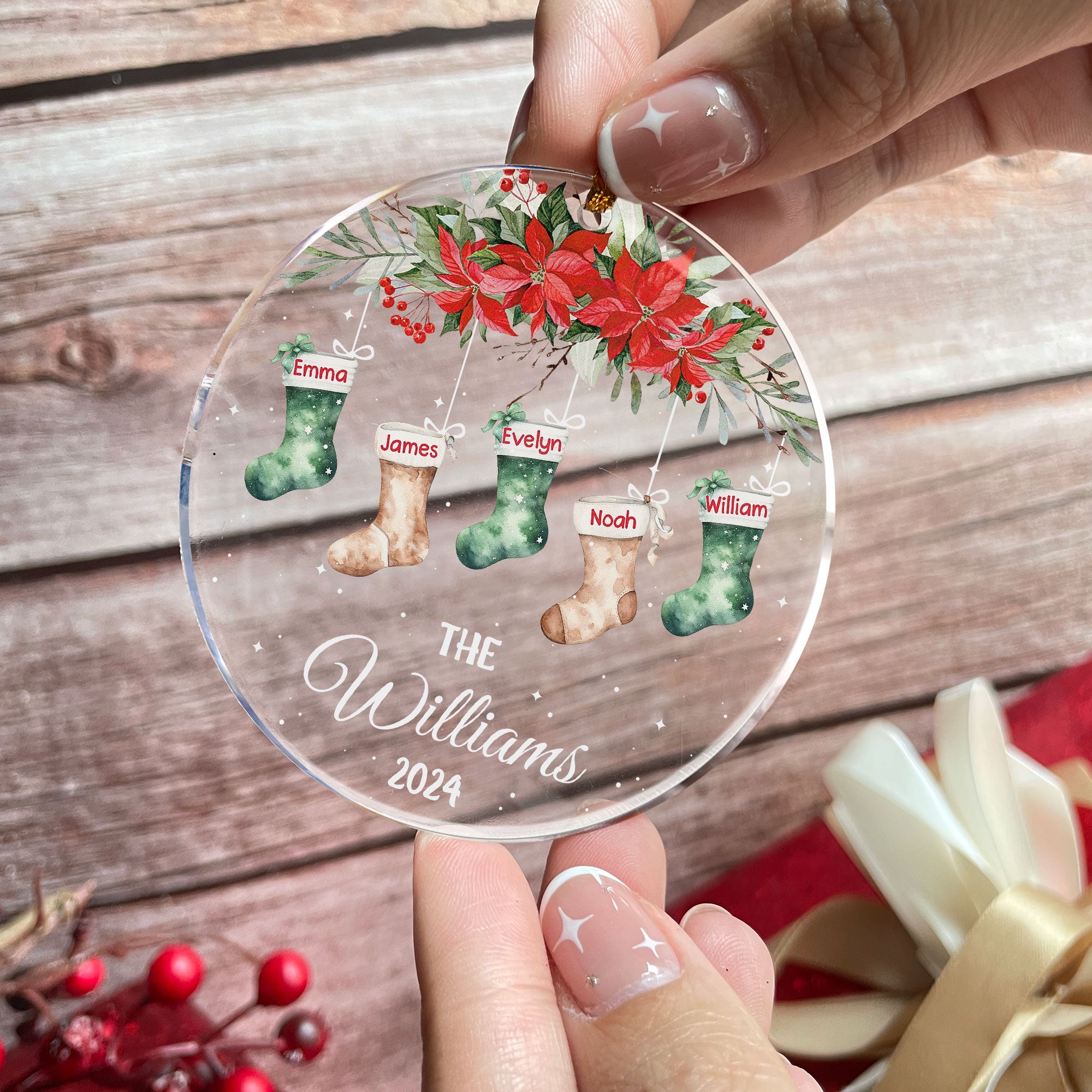 Custom Family Name Stocking - Personalized Acrylic Ornament