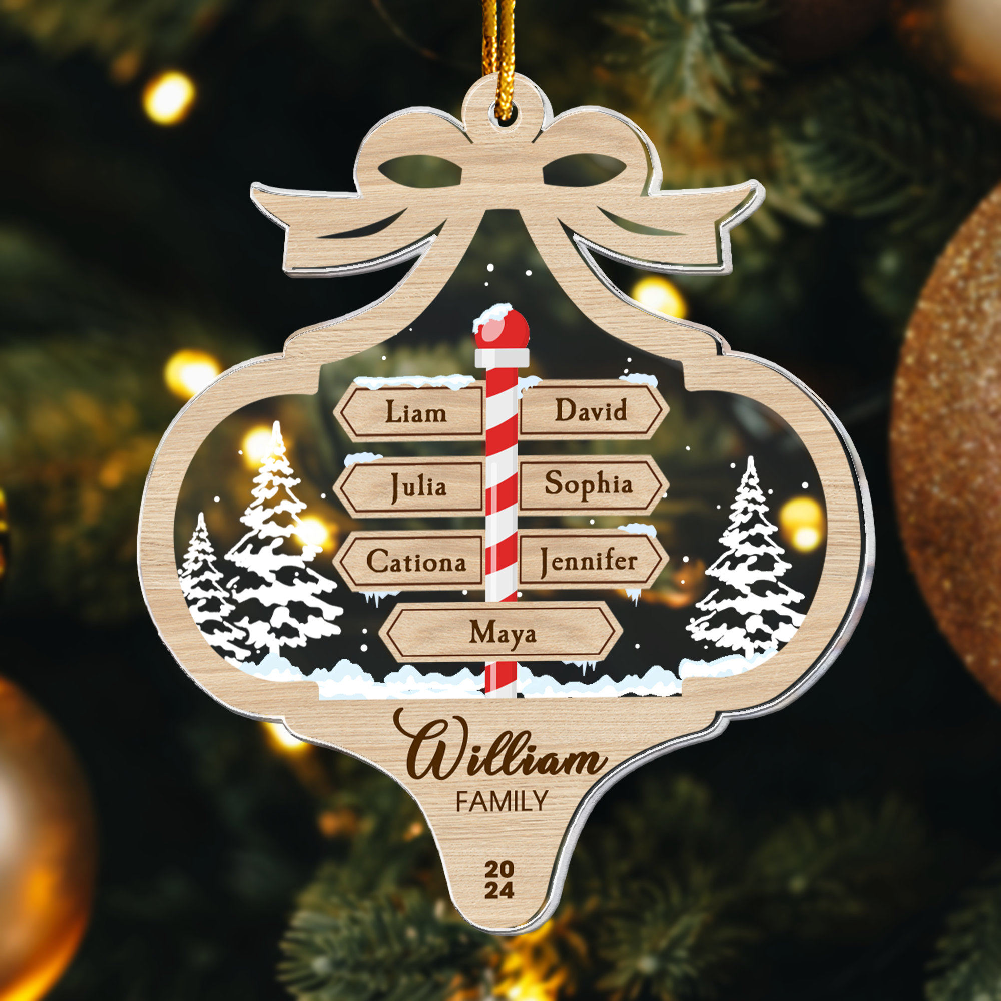 Custom Family Name With Christmas Direction Post Signs - Personalized Acrylic Ornament