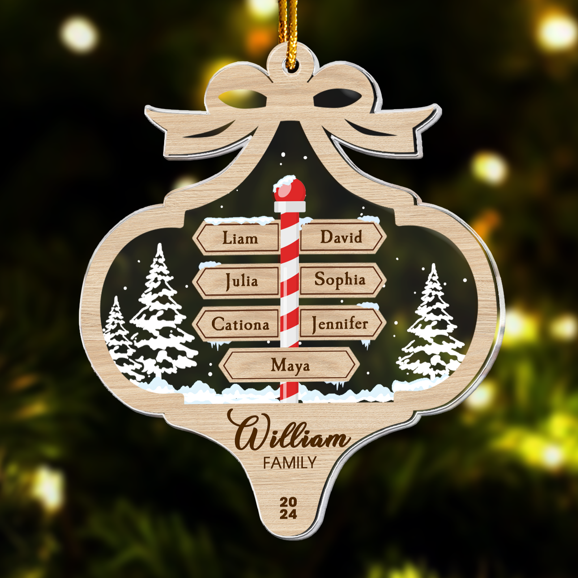 Custom Family Name With Christmas Direction Post Signs - Personalized Acrylic Ornament