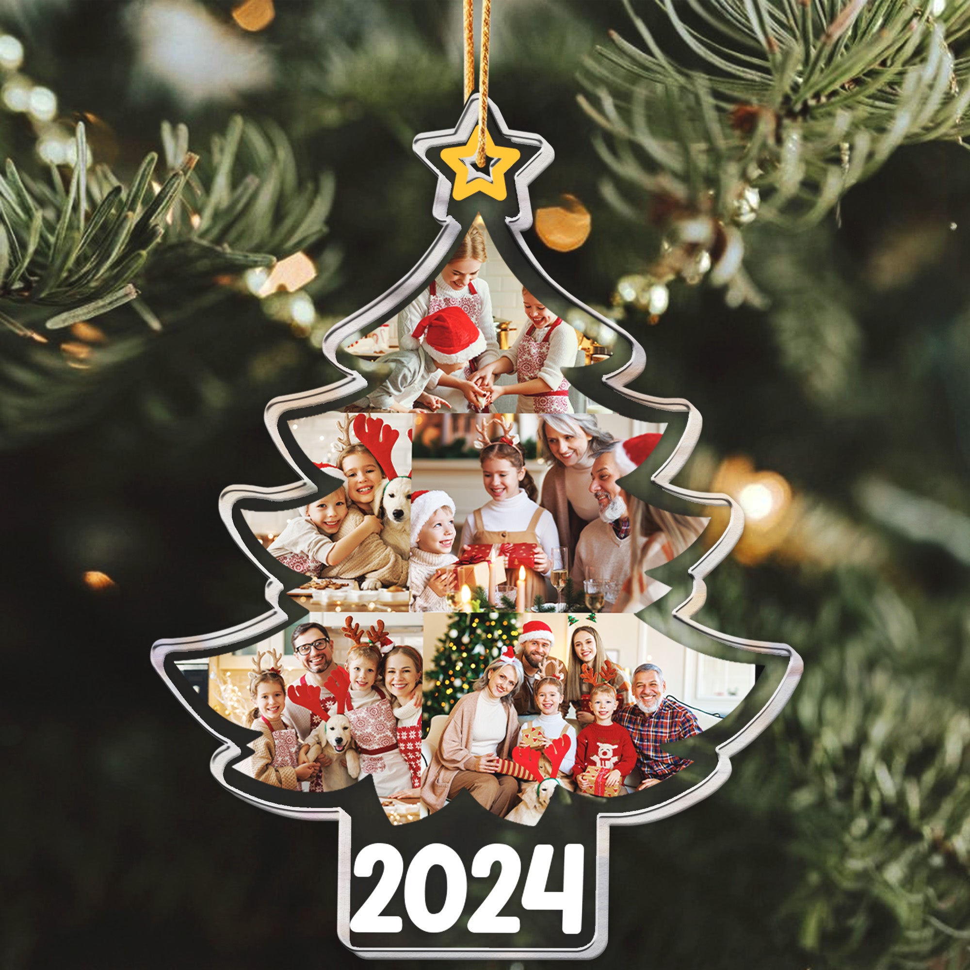 Custom Family Photo 2024 Christmas Tree - Personalized Photo Acrylic Ornament