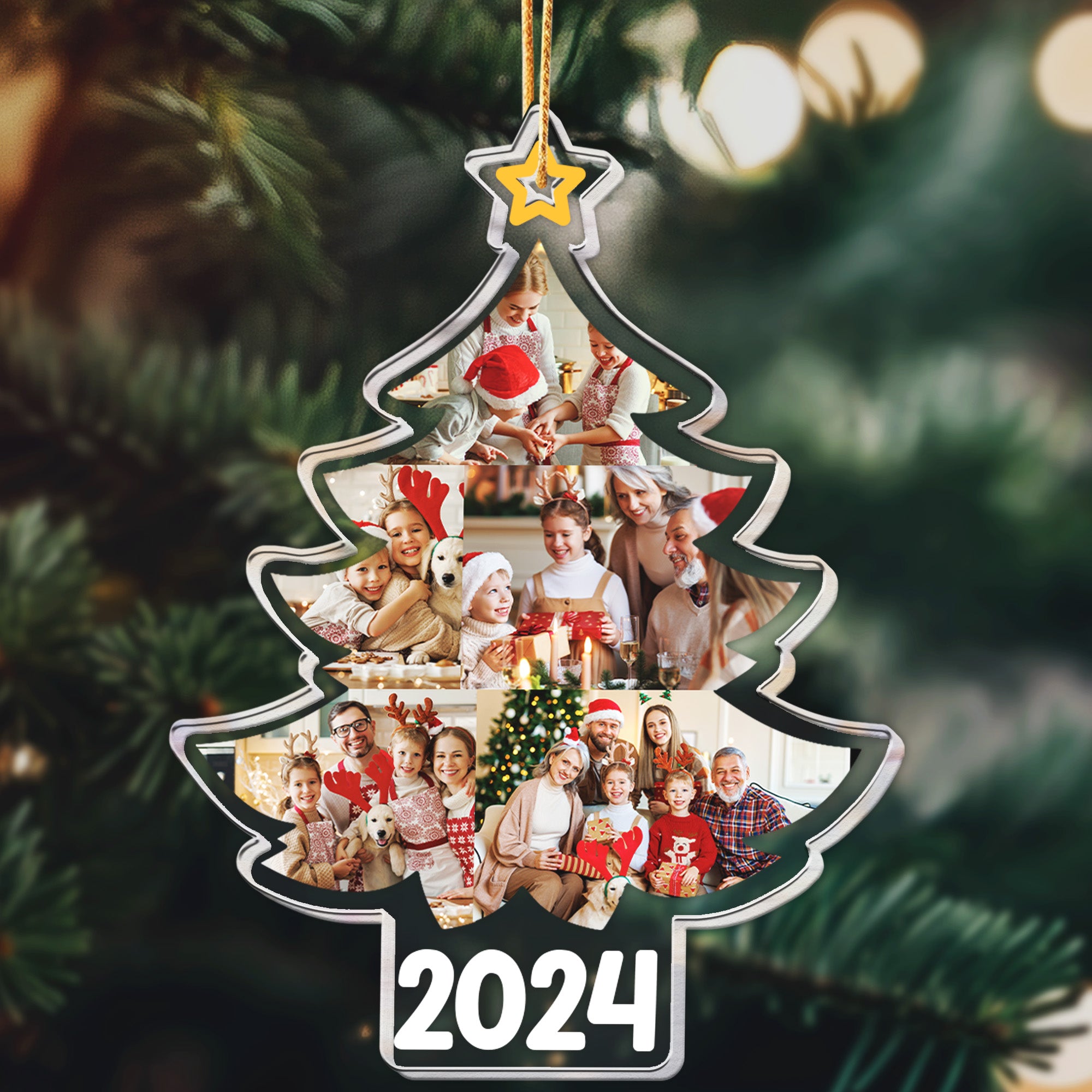 Custom Family Photo 2024 Christmas Tree - Personalized Photo Acrylic Ornament