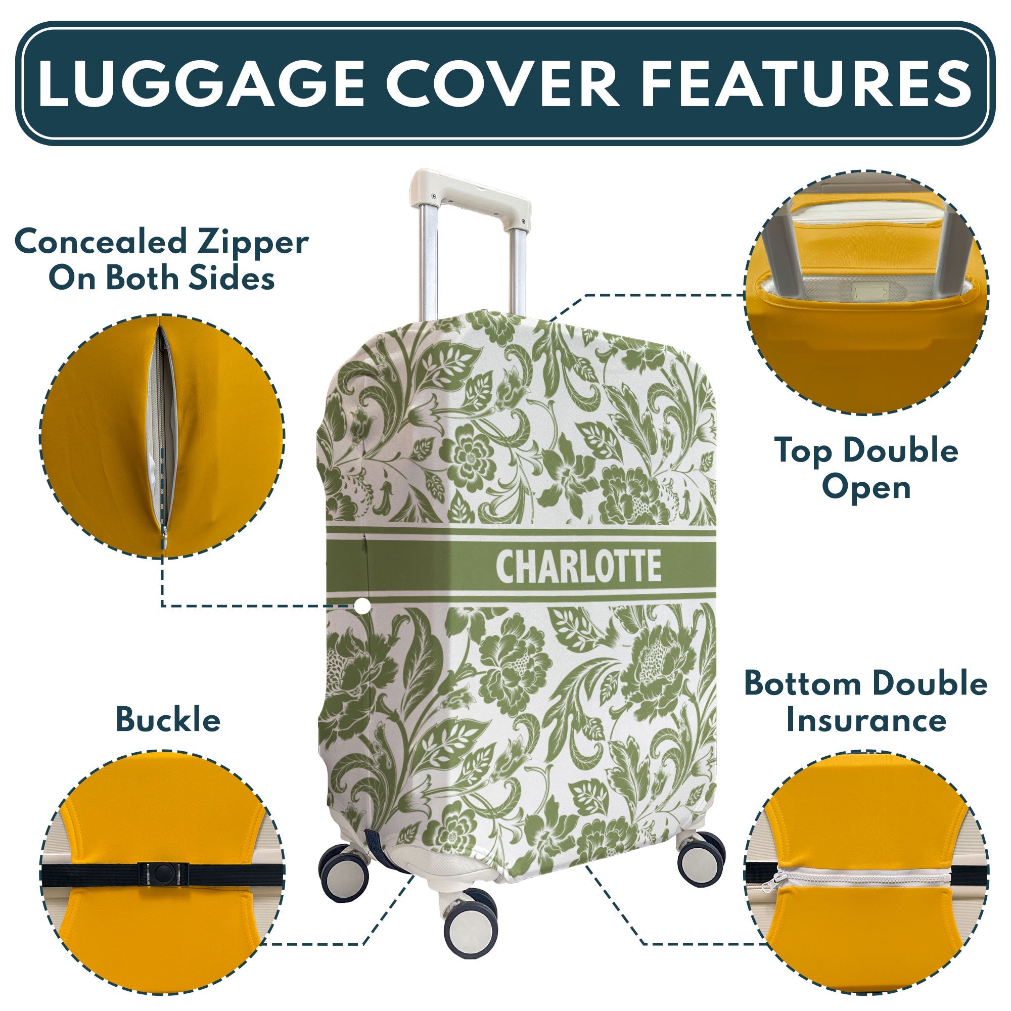 Custom Floral - Personalized Luggage Cover