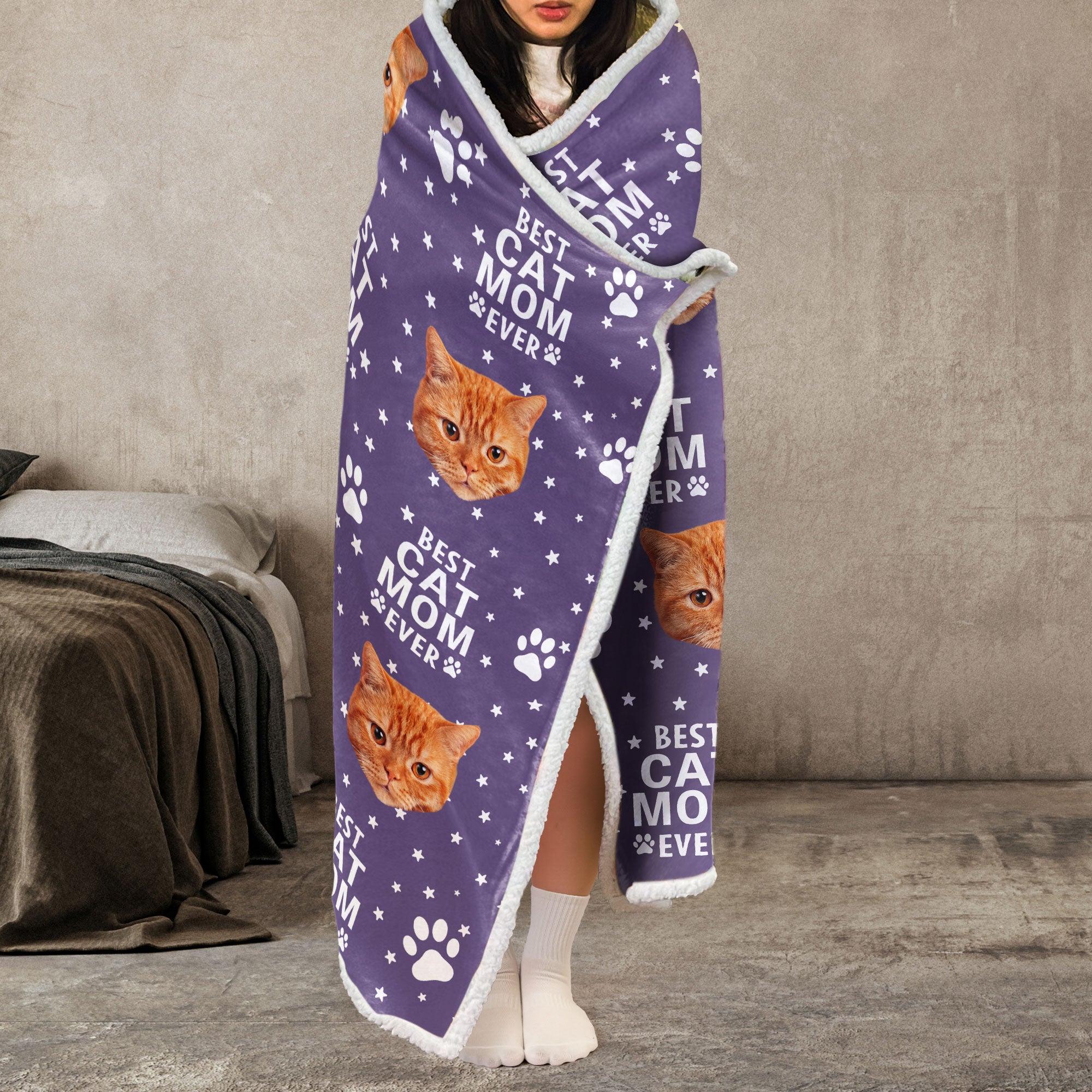 Custom Funny Cat Dog Face - Personalized Photo Wearable Blanket Hoodie