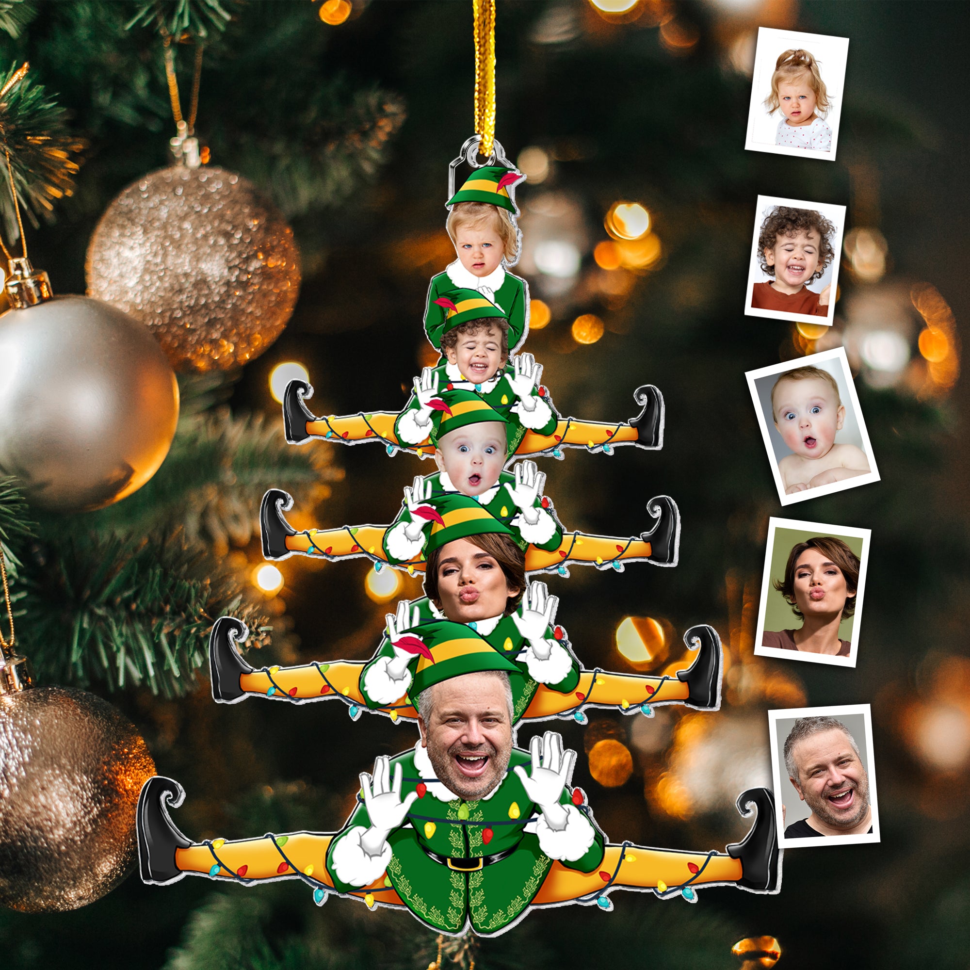 Custom Funny Elf Family Christmas Tree - Personalized Acrylic Photo Ornament