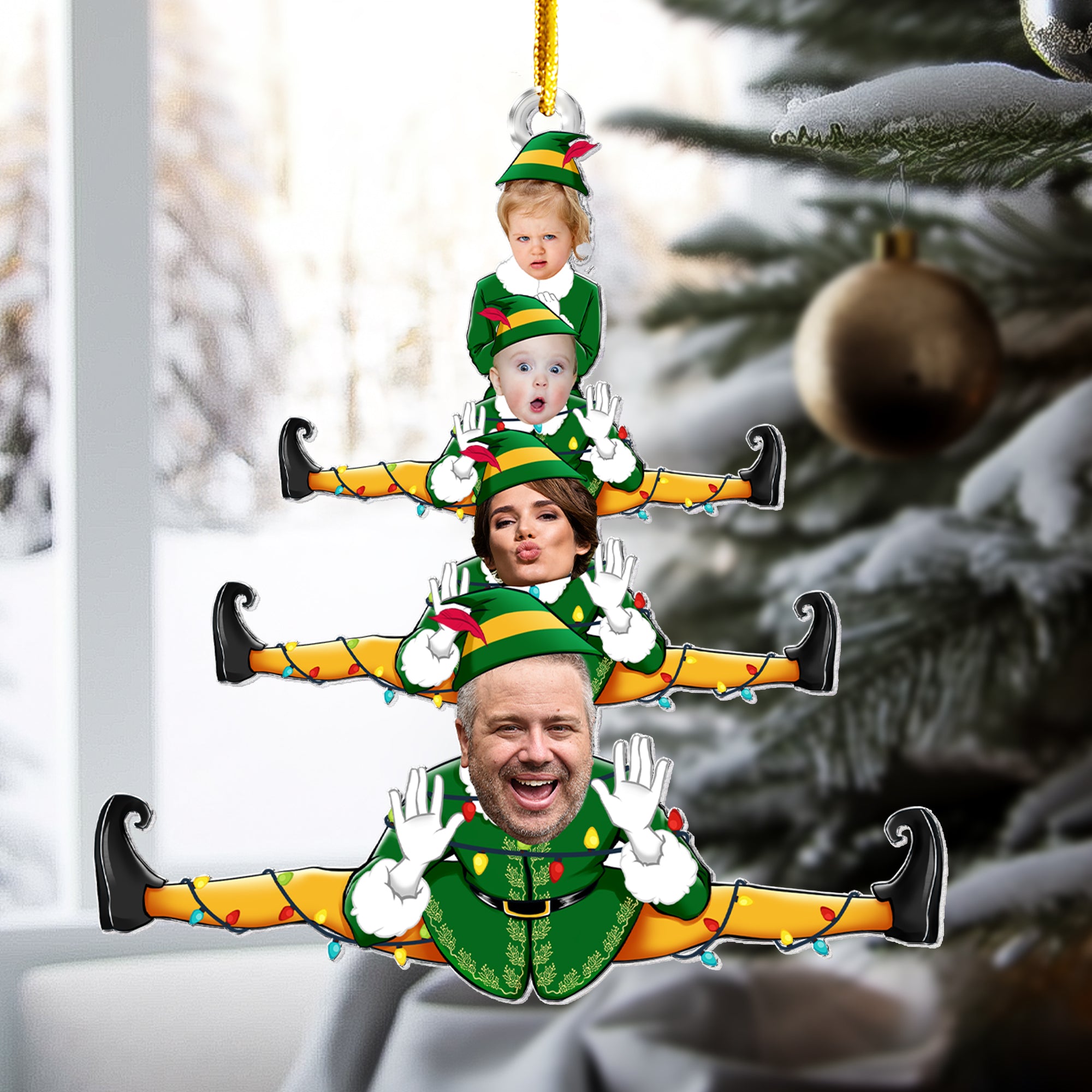 Custom Funny Elf Family Christmas Tree - Personalized Acrylic Photo Ornament