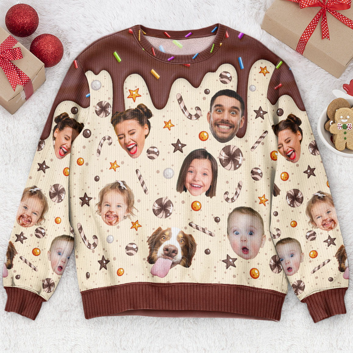 Custom Funny Face Christmas Melting - Personalized Photo Ugly Sweater