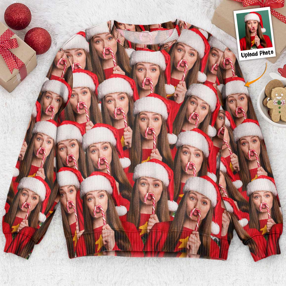 Custom Funny Face Christmas Time - Personalized Photo Ugly Sweater