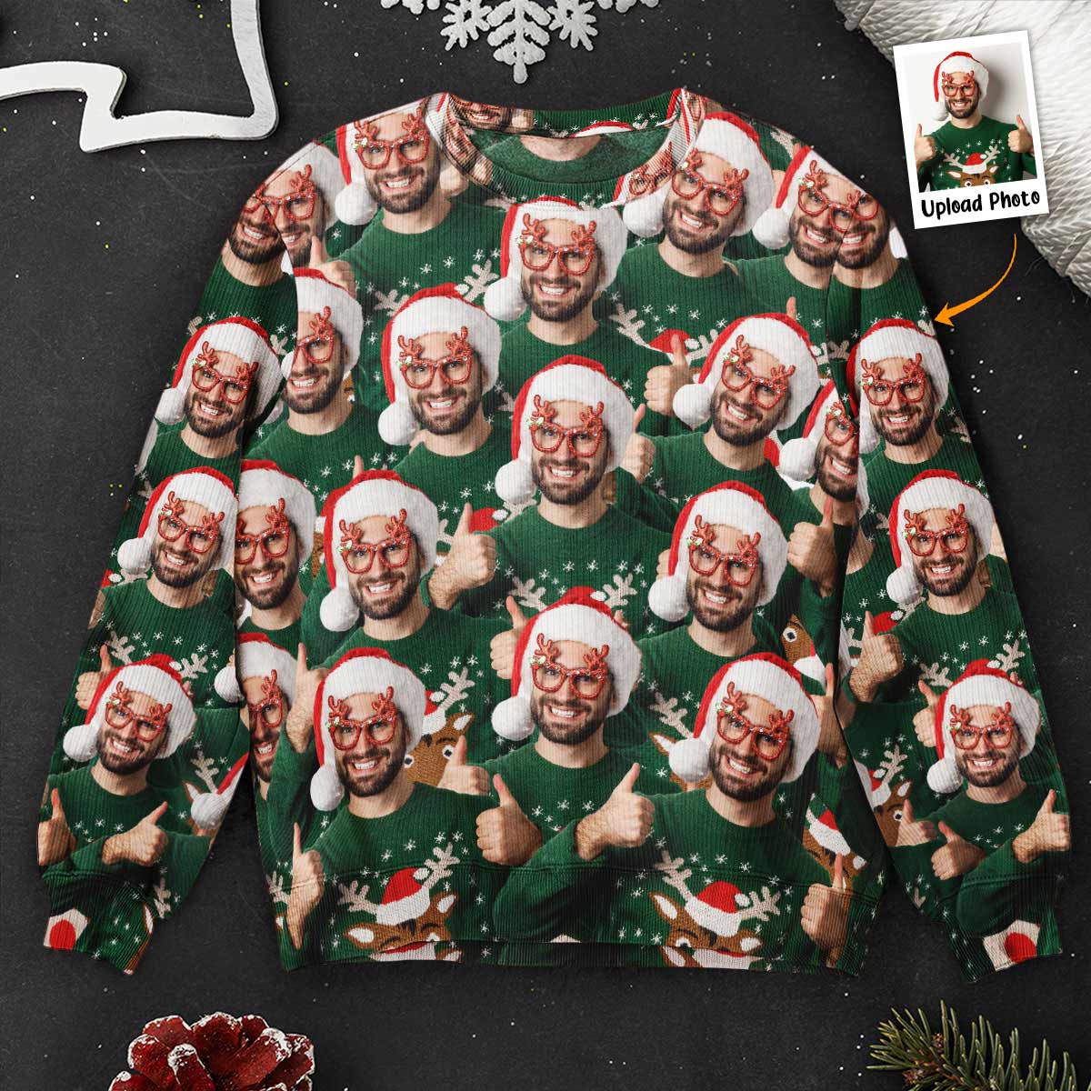 Custom Funny Face Christmas Time - Personalized Photo Ugly Sweater