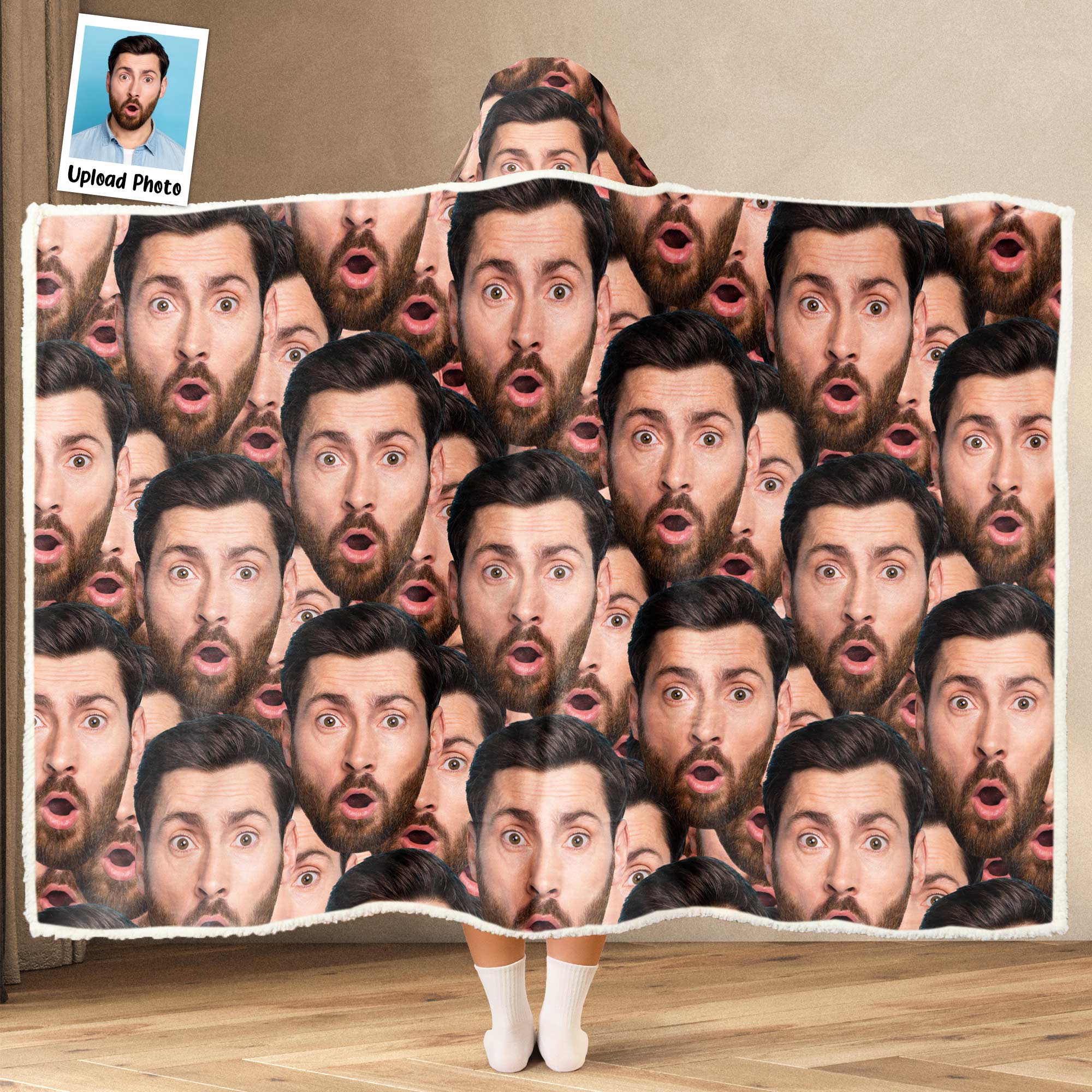 Custom Funny Face - Personalized Photo Wearable Blanket Hoodie