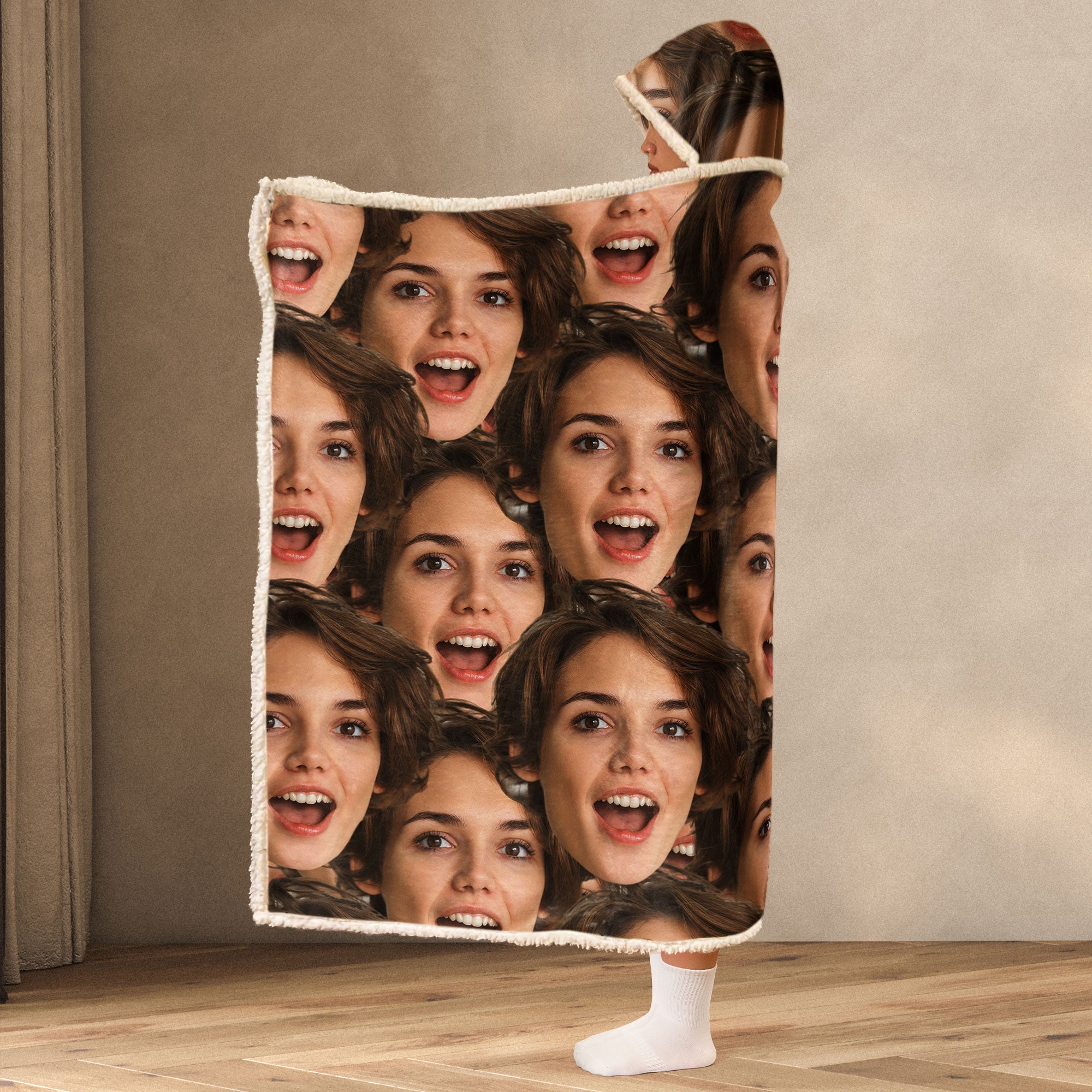 Custom Funny Face - Personalized Photo Wearable Blanket Hoodie