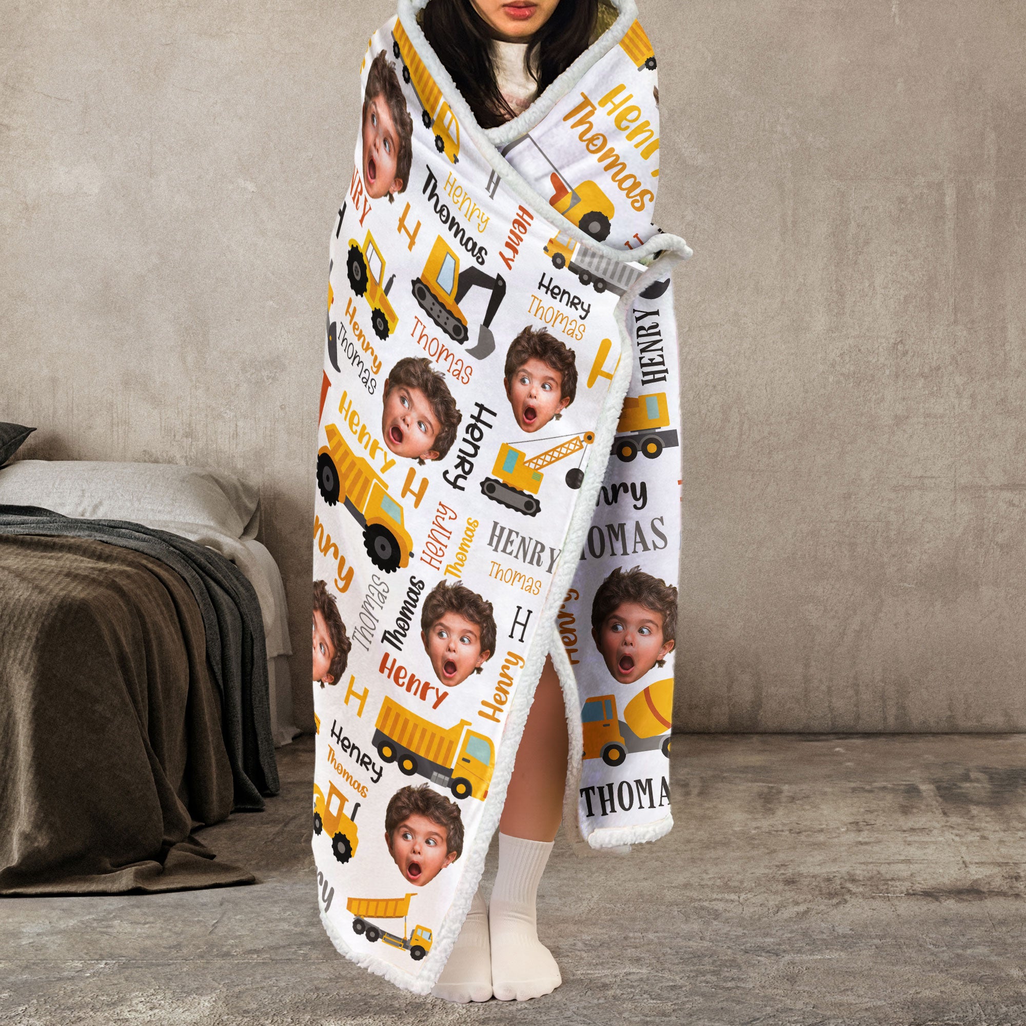 Custom Funny Kid Face Construction - Personalized Photo Wearable Blanket Hoodie