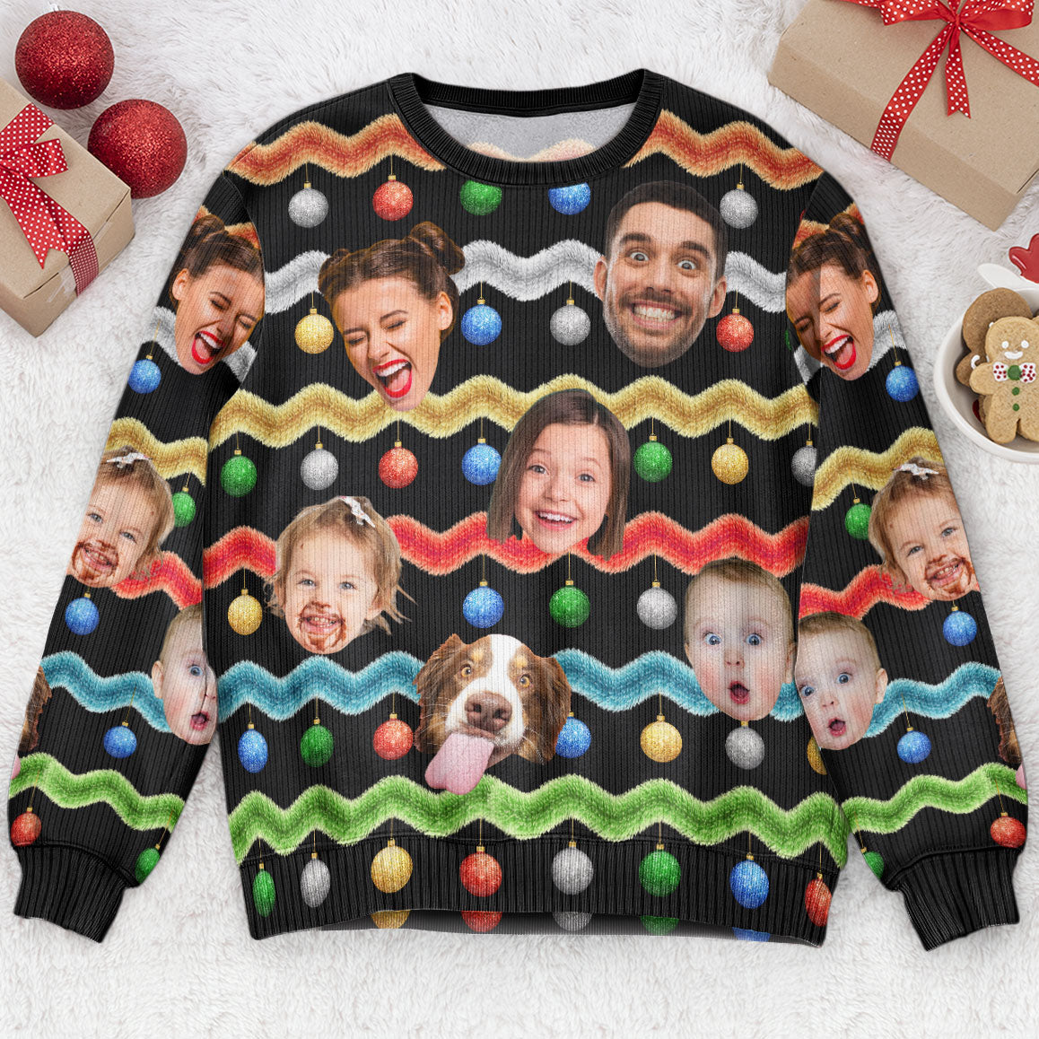 Custom Funny Face Silly Tinsel Xmas Party - Personalized Photo Ugly Sweater