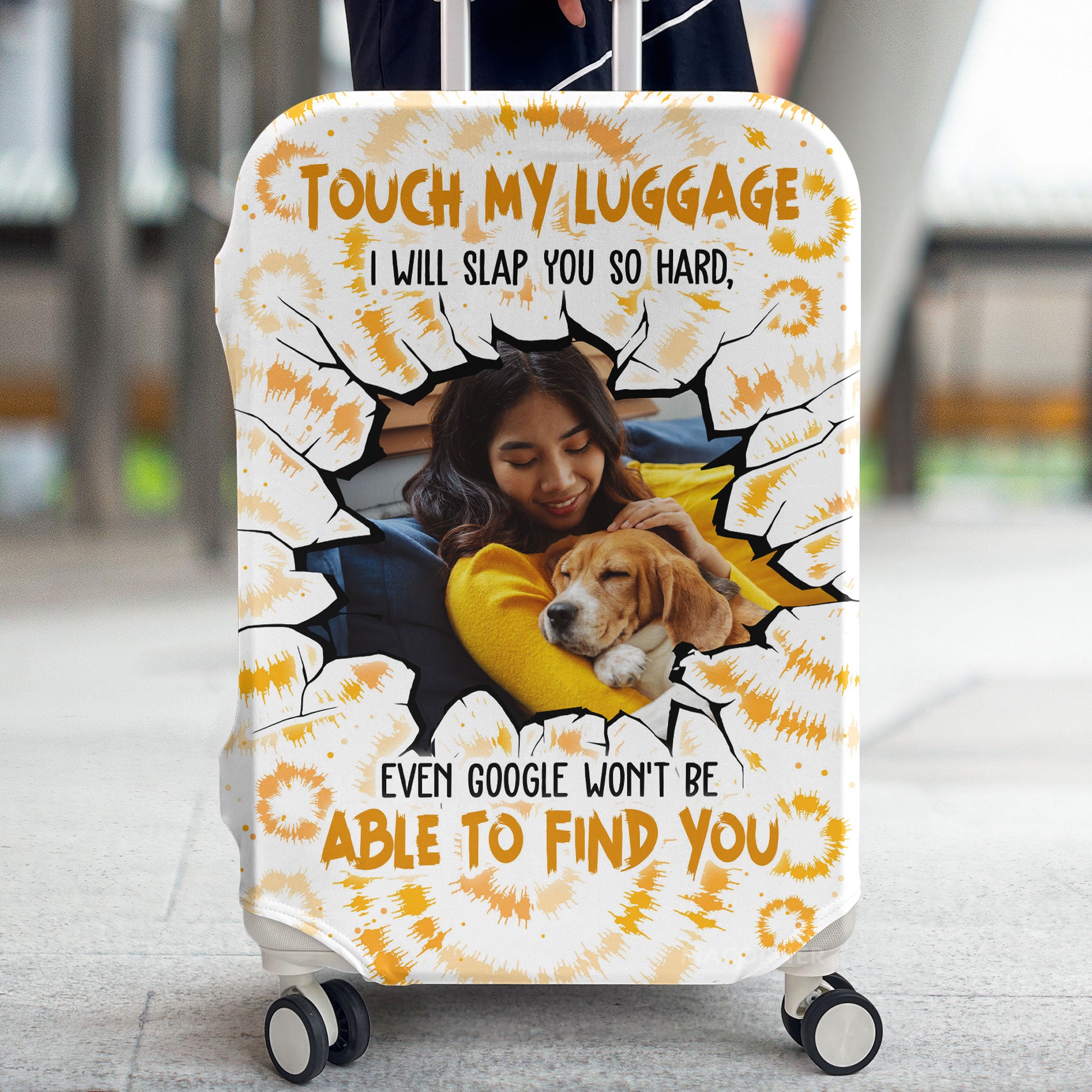 Custom Funny Photo Touch My Luggage - Personalized Photo Luggage Cover