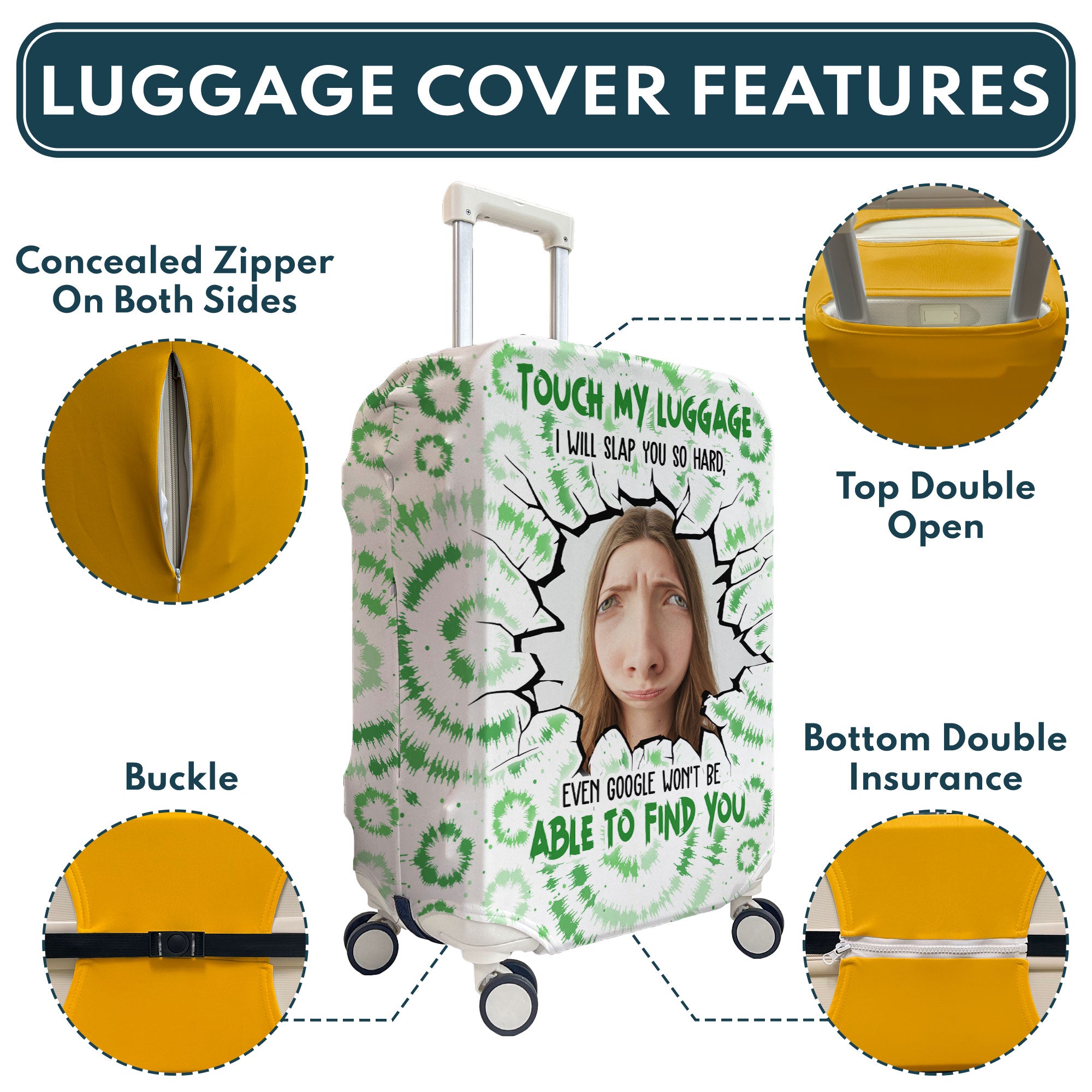 Custom Funny Photo Touch My Luggage - Personalized Photo Luggage Cover