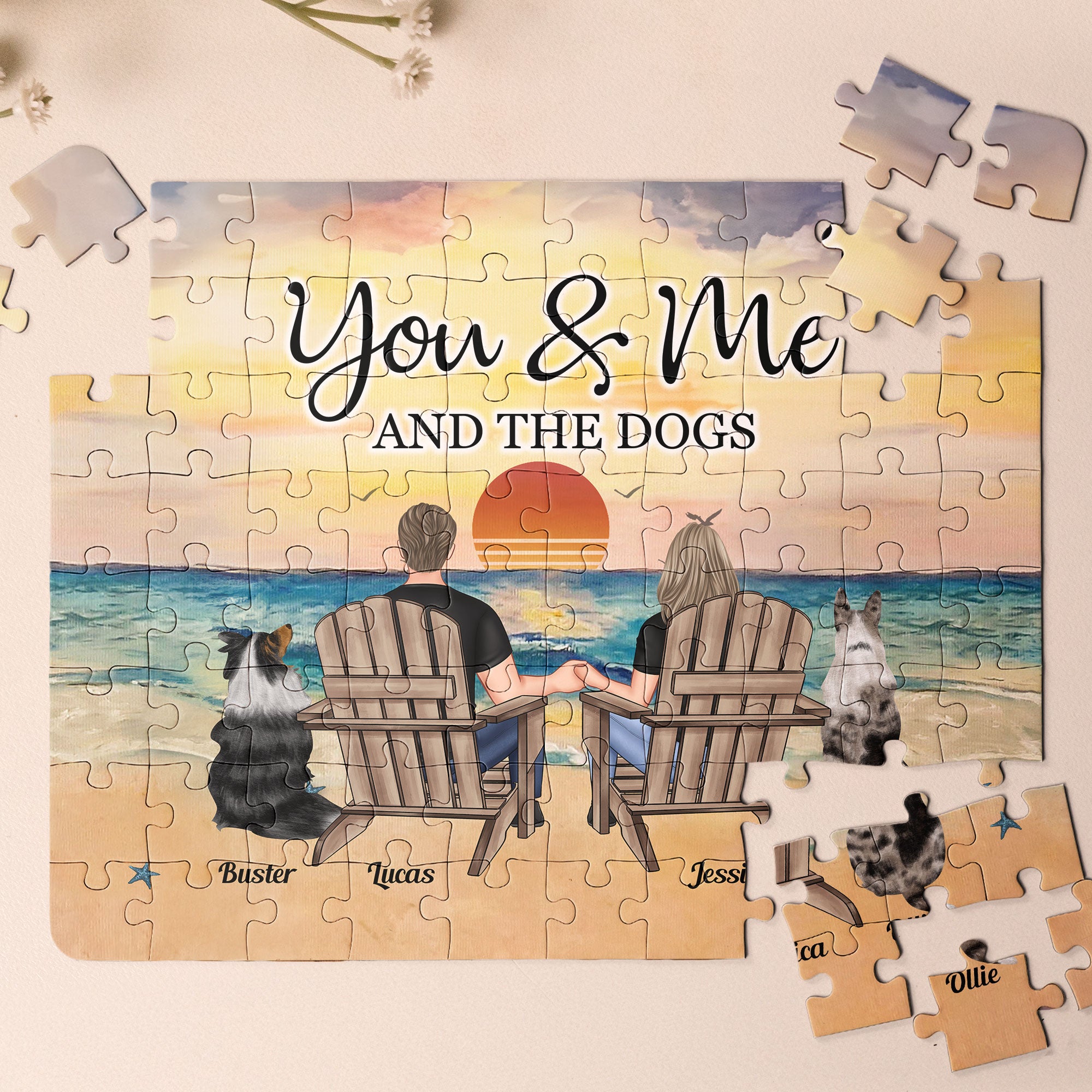 Custom Jigsaw Puzzle For Couple And Pets - Personalized Jigsaw Puzzle