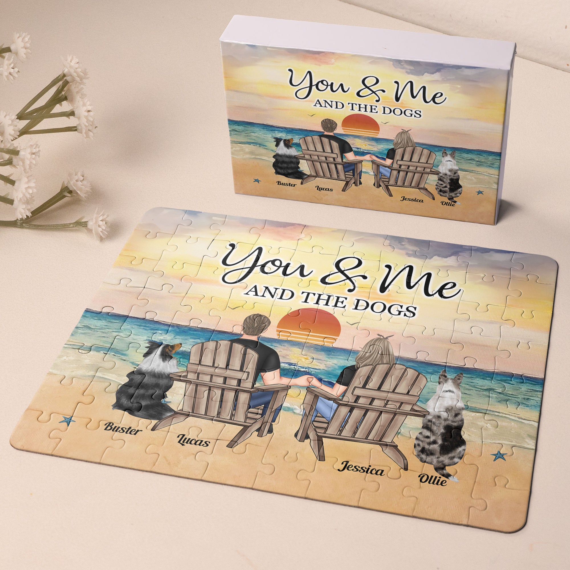 Custom Jigsaw Puzzle For Couple And Pets - Personalized Jigsaw Puzzle