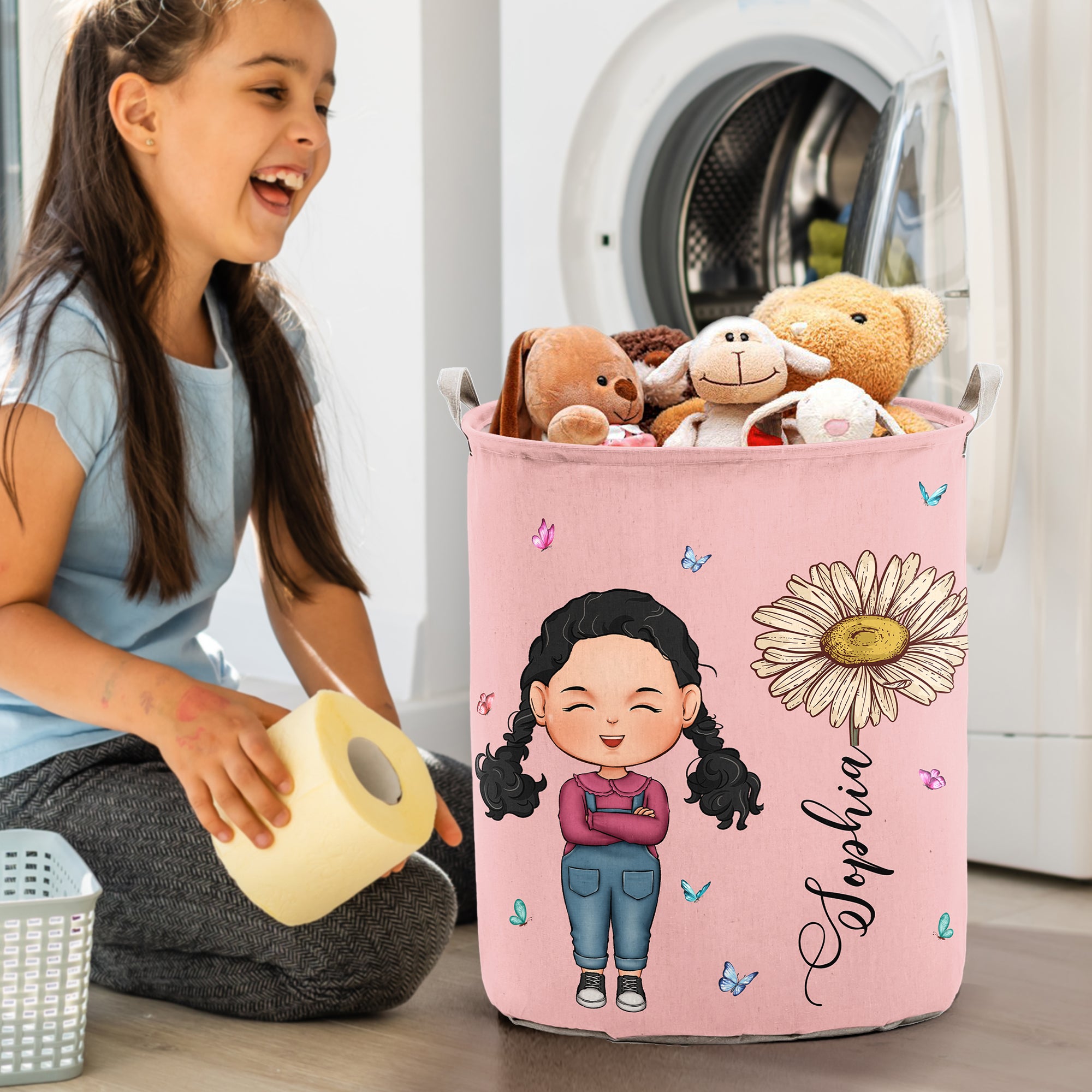 Custom Kid Birth Flowers - Personalized Laundry Storage Basket