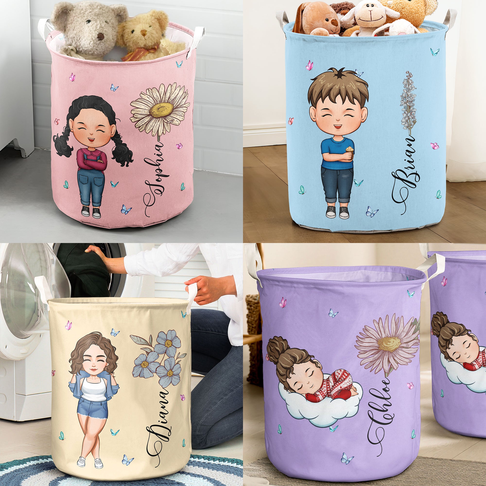 Custom Kid Birth Flowers - Personalized Laundry Storage Basket