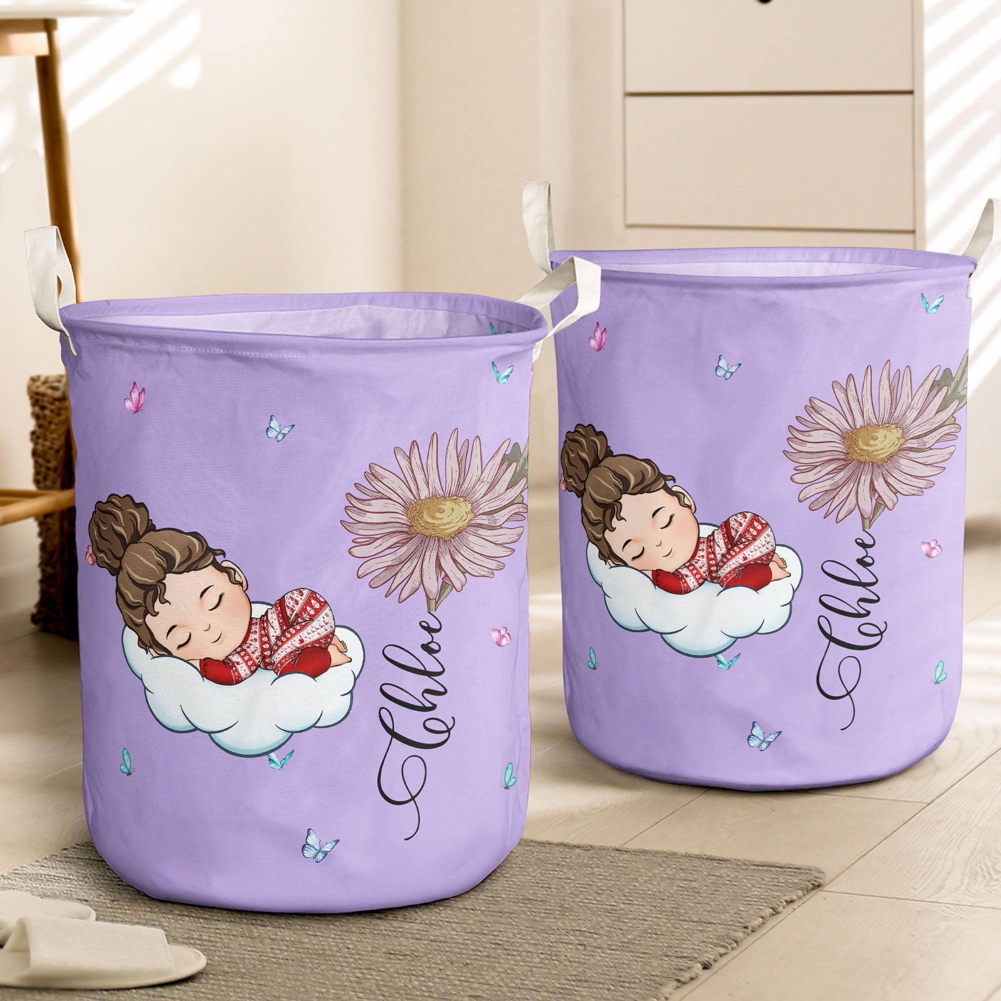 Custom Kid Birth Flowers - Personalized Laundry Storage Basket