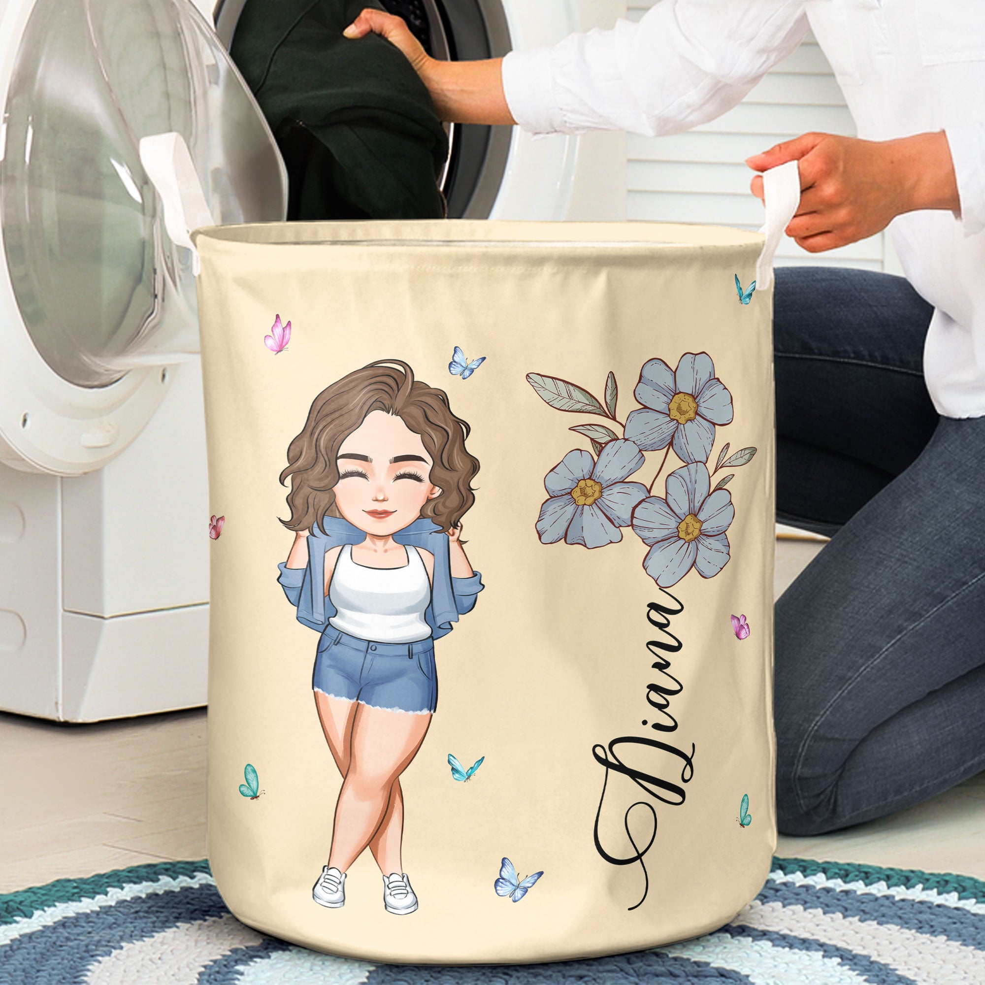 Custom Kid Birth Flowers - Personalized Laundry Storage Basket