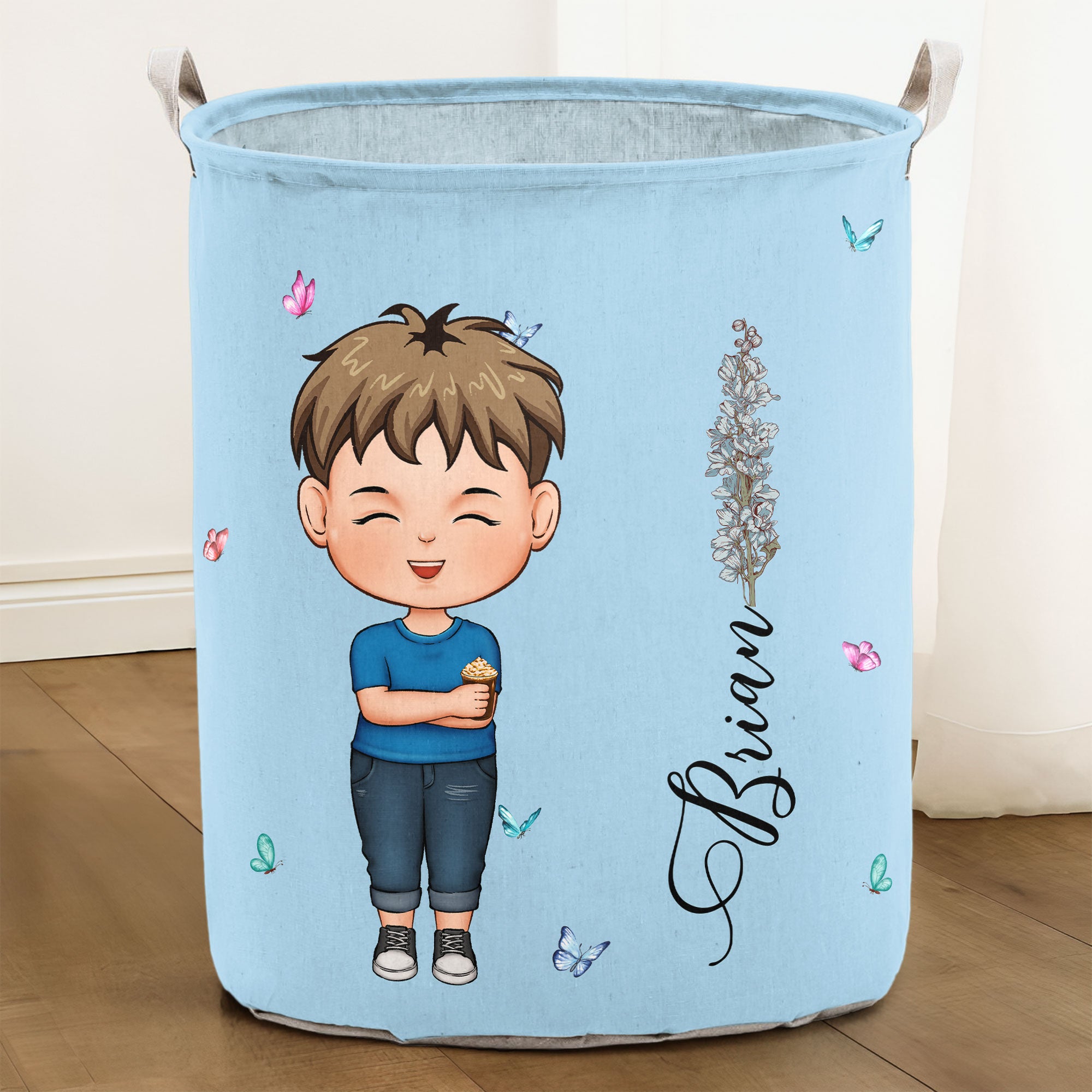 Custom Kid Birth Flowers - Personalized Laundry Storage Basket