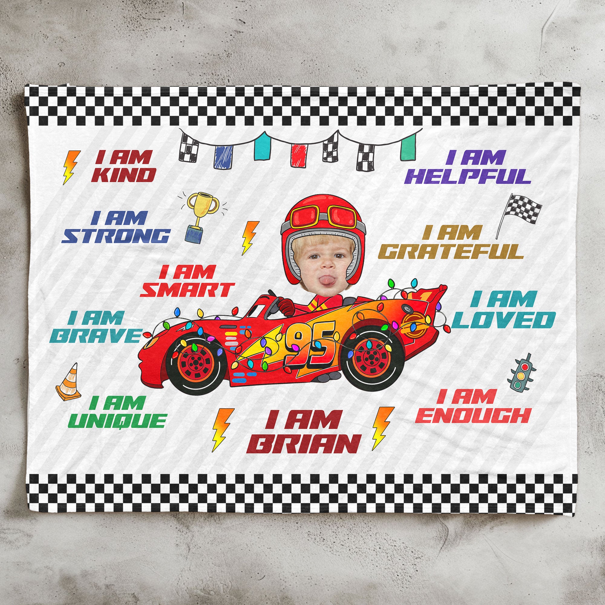 Custom Kid Face Car Toys Affirmation Gift - Personalized Photo Blanket