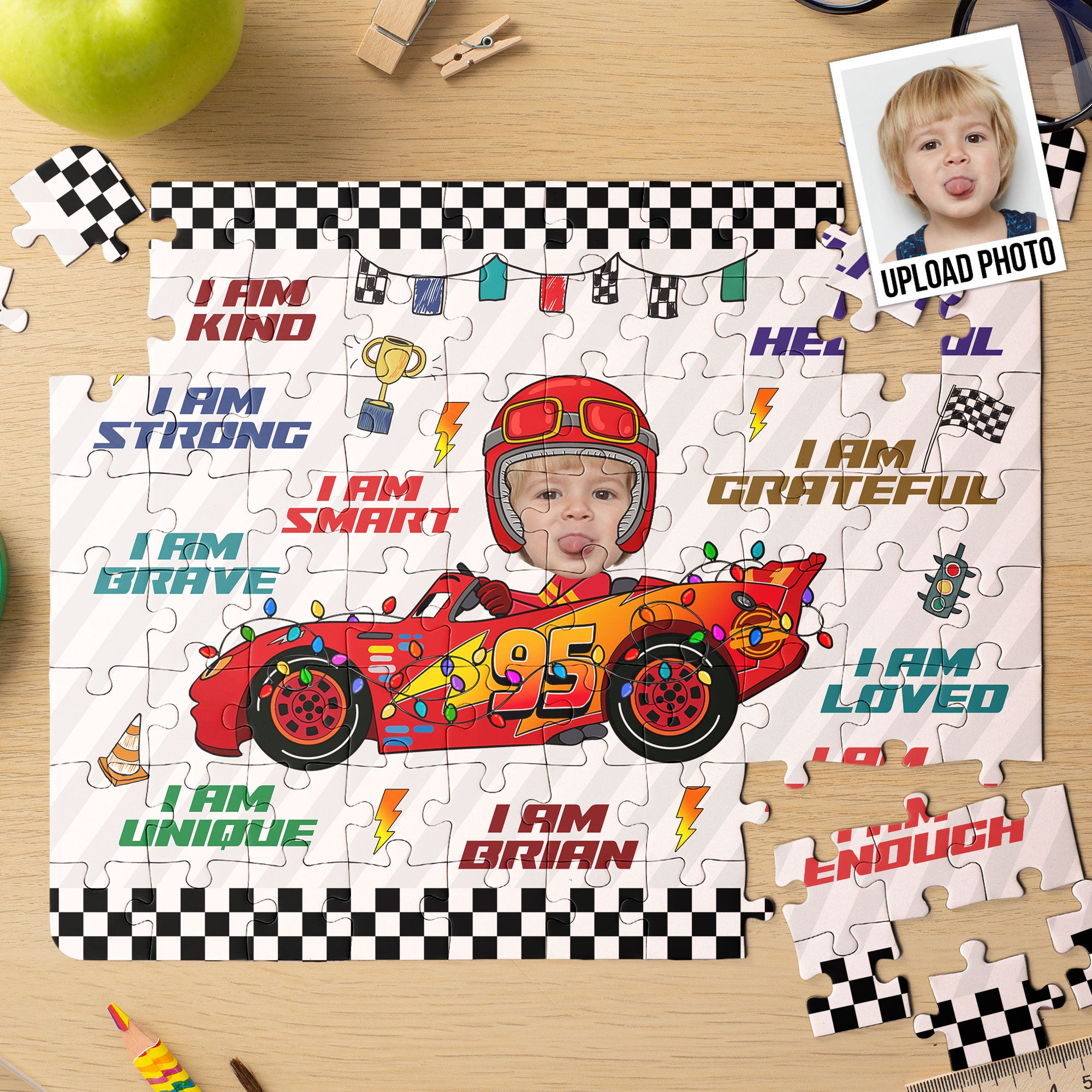 Custom Kid Face Car Toys Affirmation Gift - Personalized Photo Jigsaw Puzzle