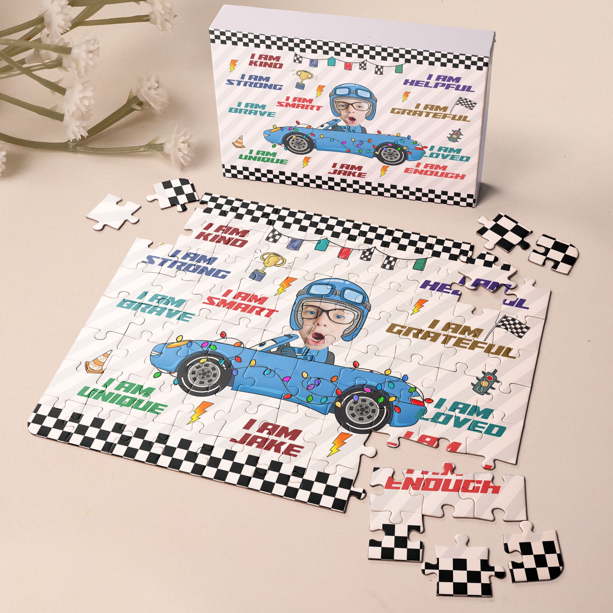 Custom Kid Face Car Toys Affirmation Gift - Personalized Photo Jigsaw Puzzle