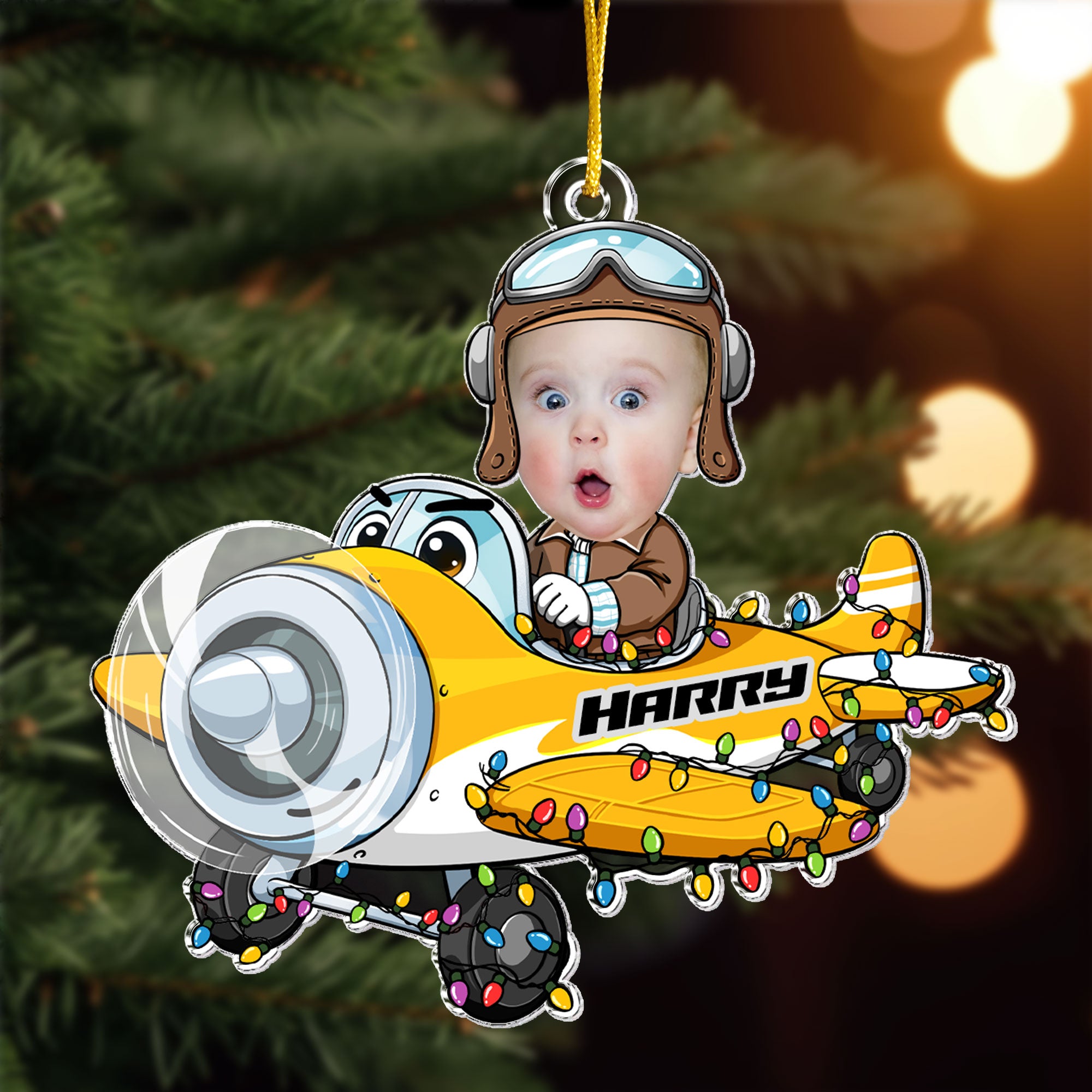 Custom Kid Face Cartoon Airplane - Personalized Acrylic Photo Ornament