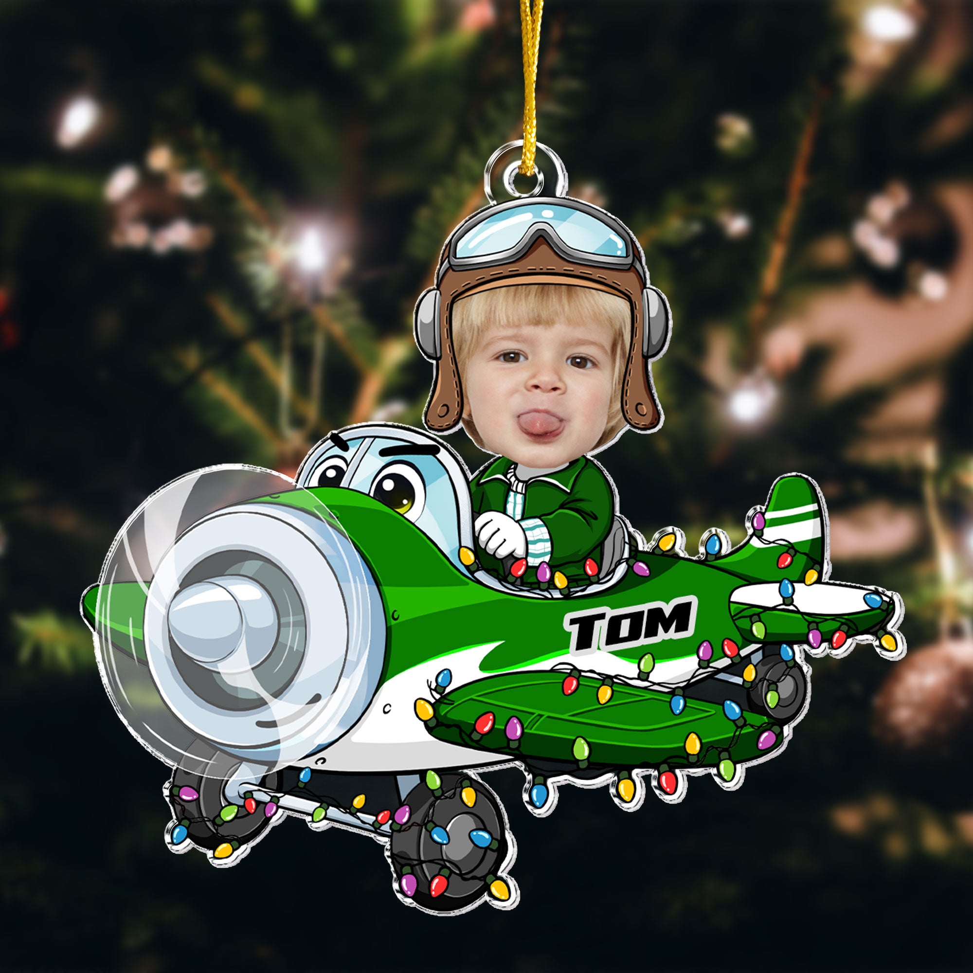 Custom Kid Face Cartoon Airplane - Personalized Acrylic Photo Ornament