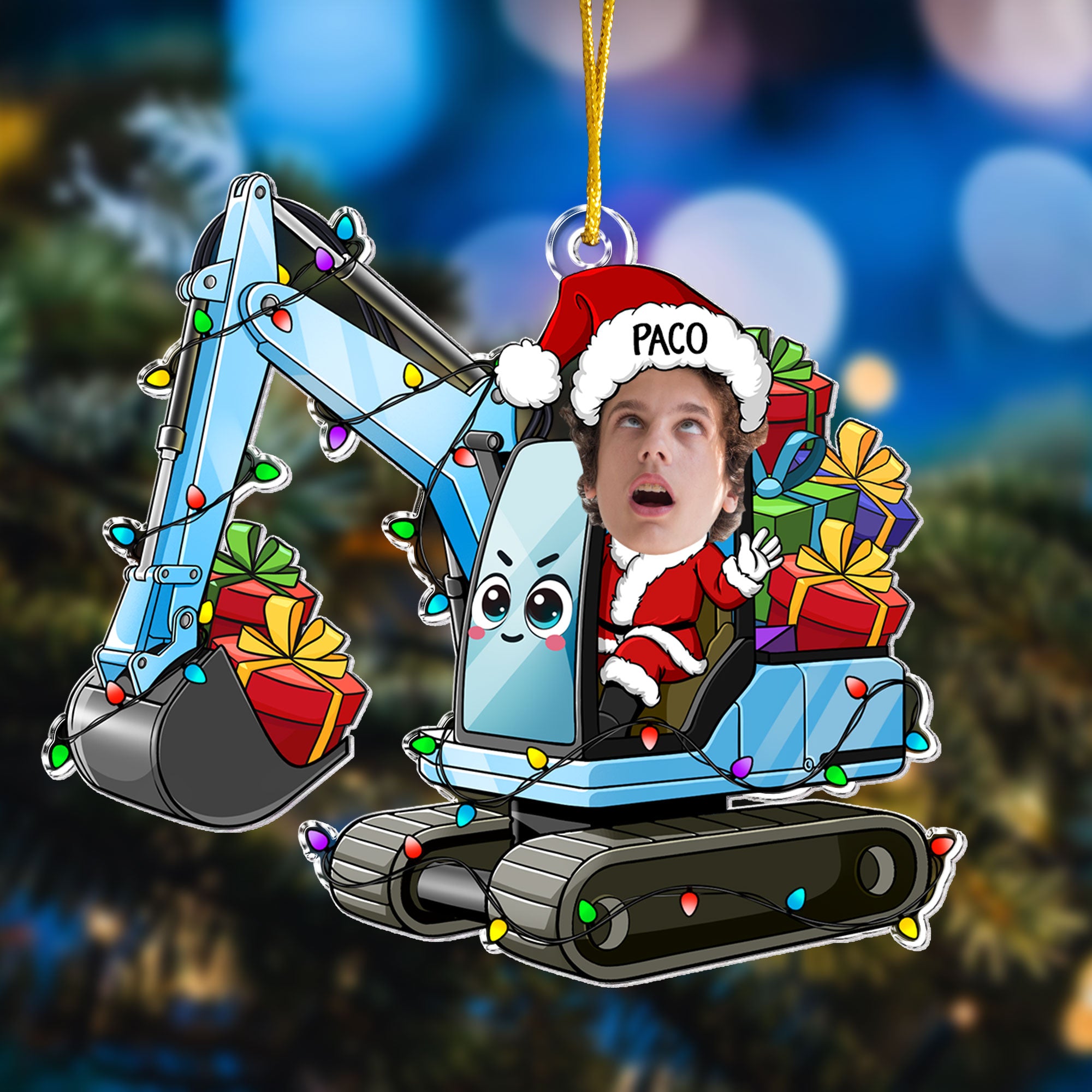 Custom Kid Face Cartoon Excavator - Personalized Acrylic Photo Ornament