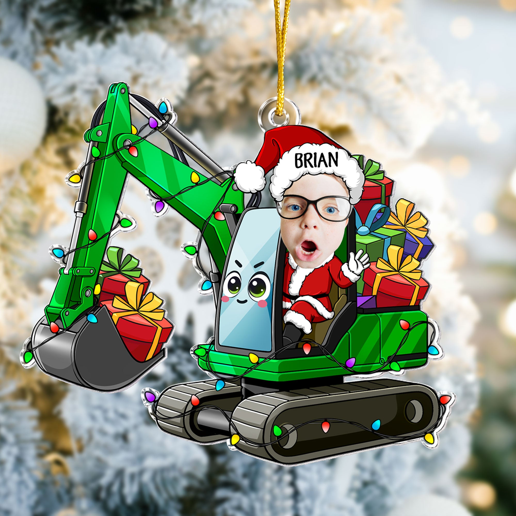 Custom Kid Face Cartoon Excavator - Personalized Acrylic Photo Ornament