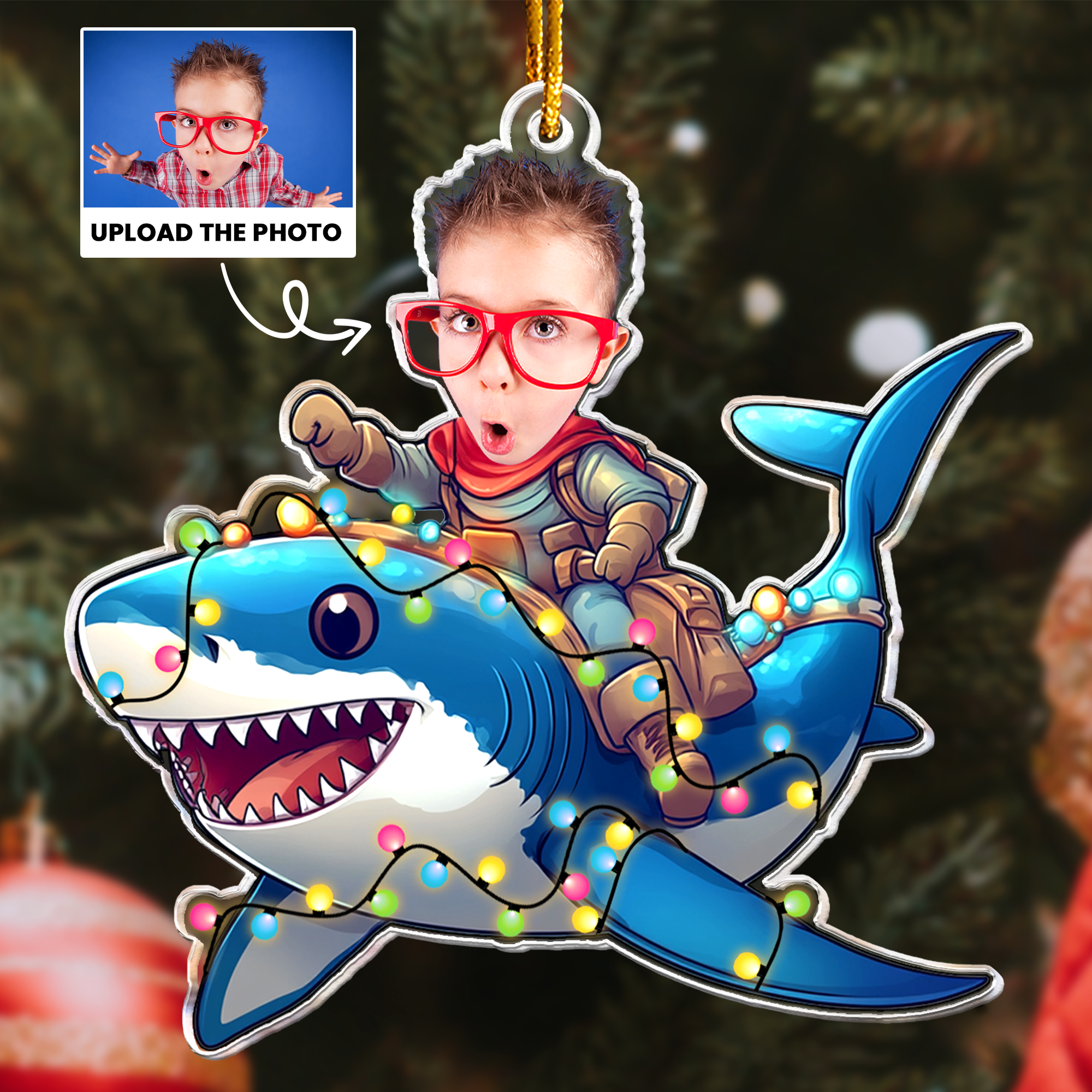 Custom Kid Face Shark - Personalized Acrylic Photo Ornament