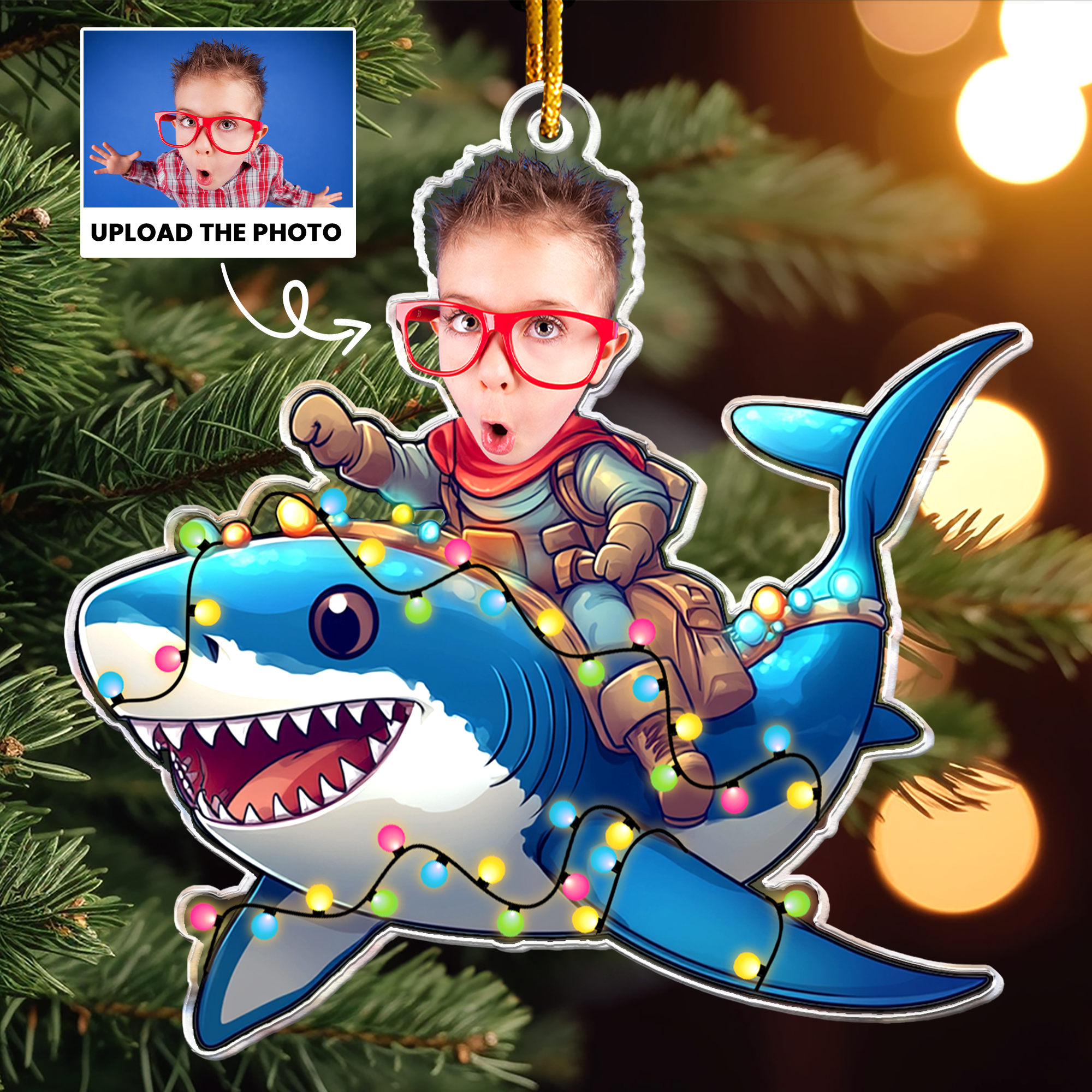 Custom Kid Face Shark - Personalized Acrylic Photo Ornament