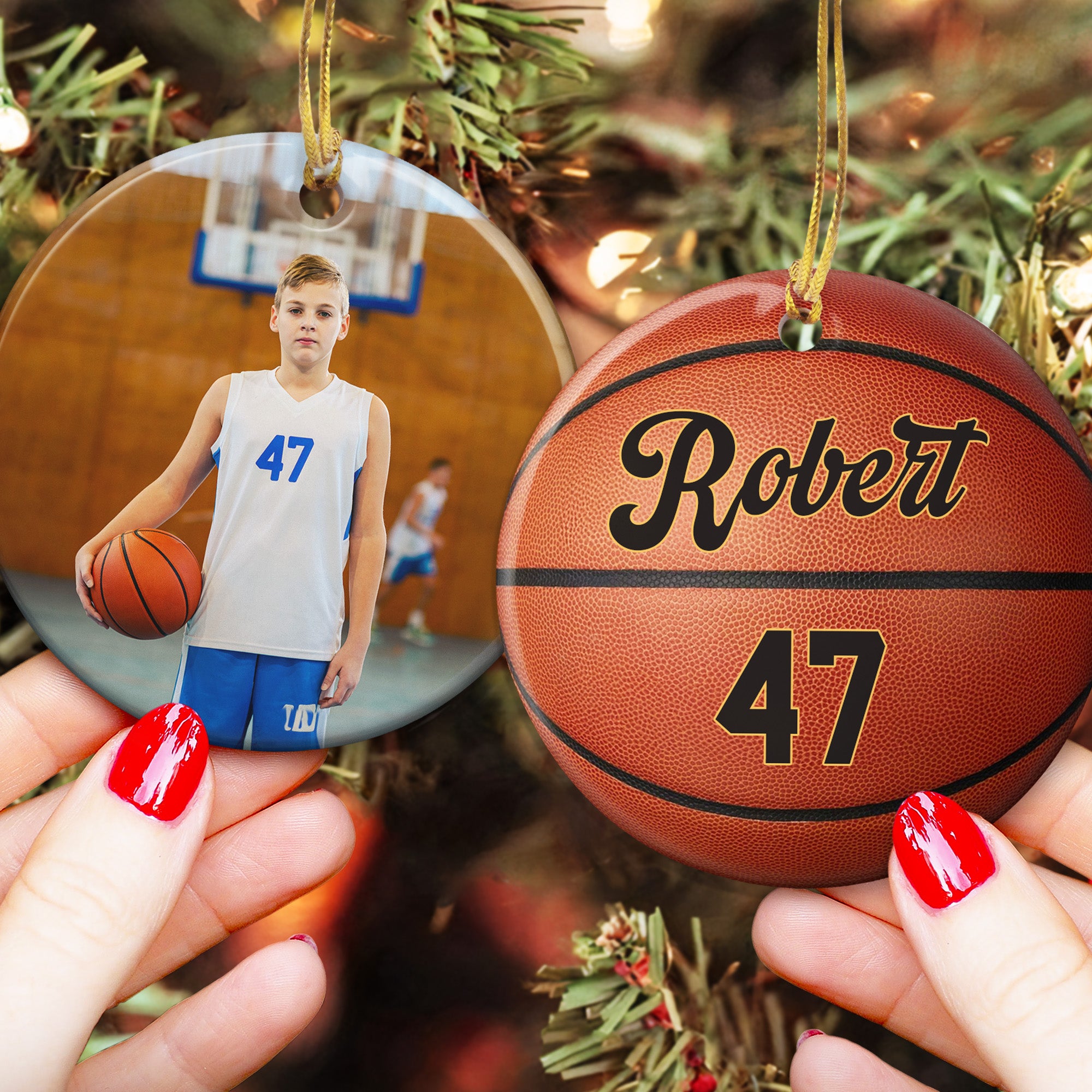 Custom Kid Photo And Sport Ornament - Personalized Two-Sided Ceramic Photo Ornament