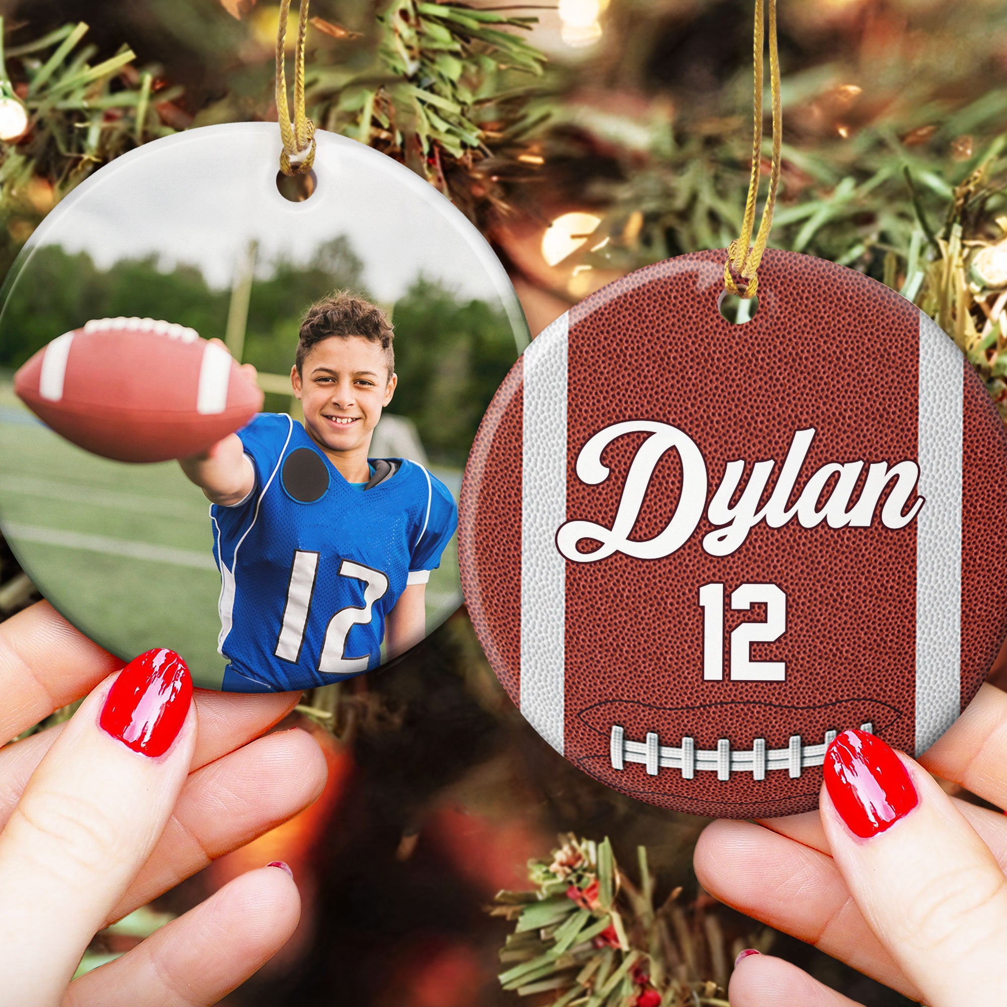 Custom Kid Photo And Sport Ornament - Personalized Two-Sided Ceramic Photo Ornament