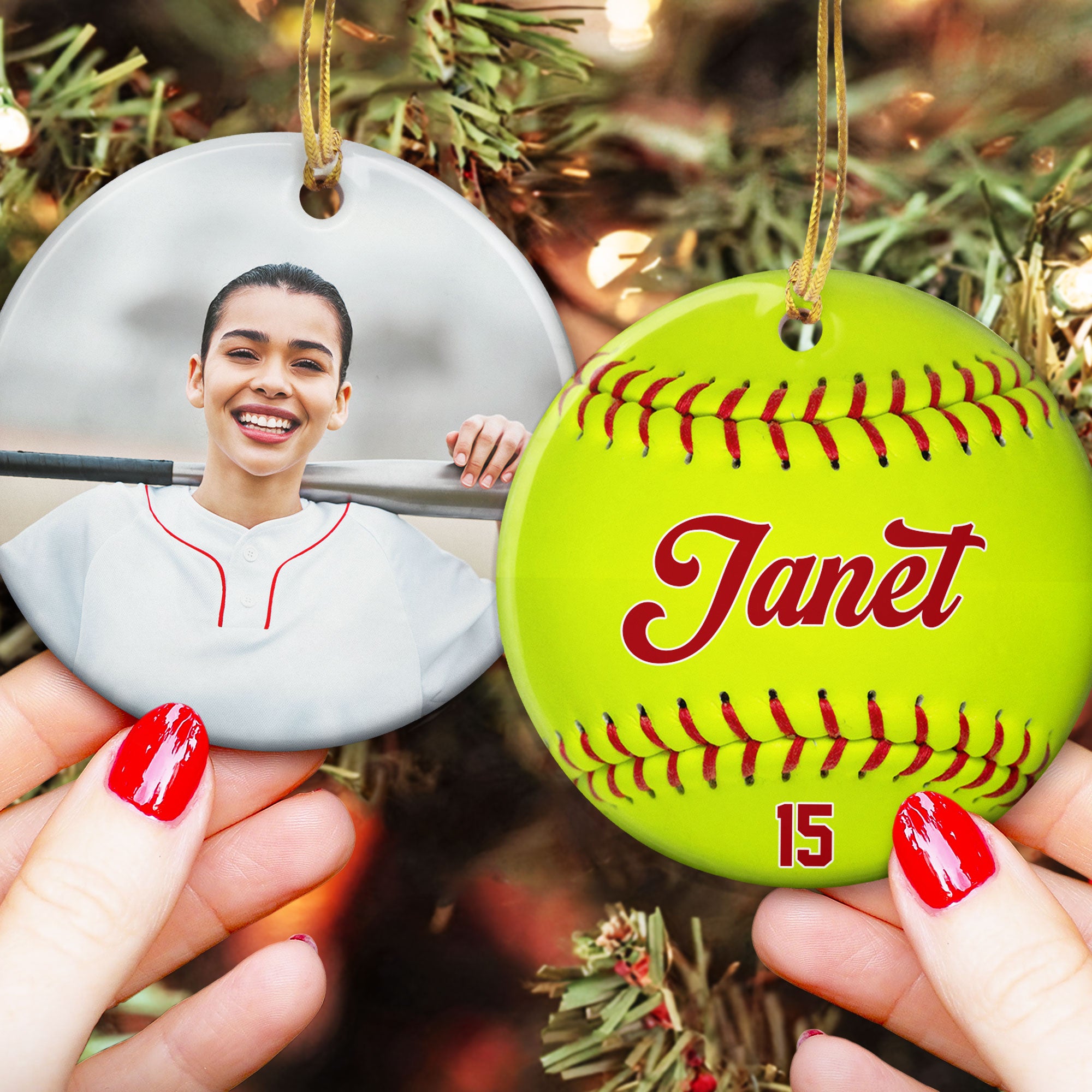 Custom Kid Photo And Sport Ornament - Personalized Two-Sided Ceramic Photo Ornament