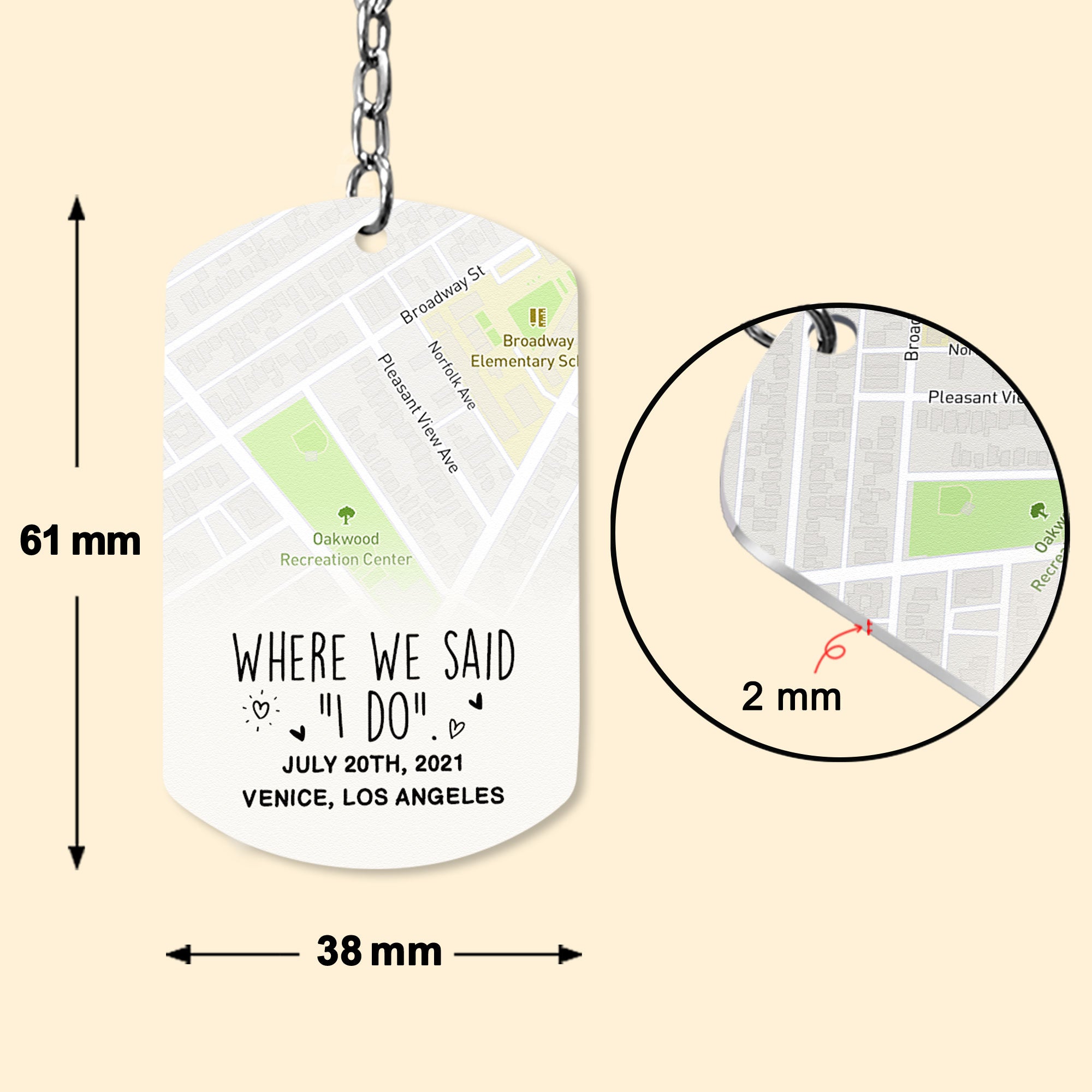 Custom Location Map Where We First Met Engaged Couples - Personalized Keychain