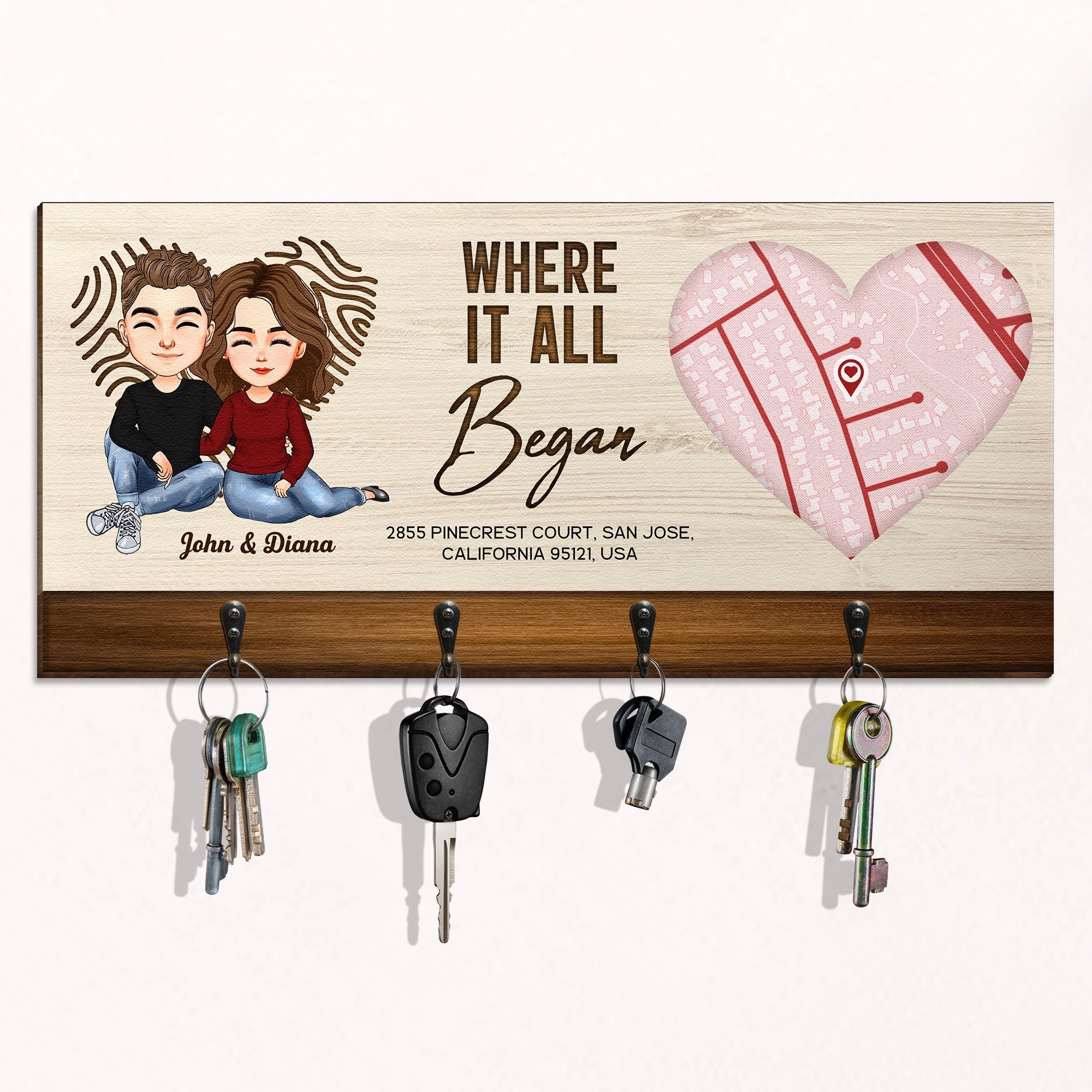 Custom Map Location Couple Where It All Began - Personalized Key Holder