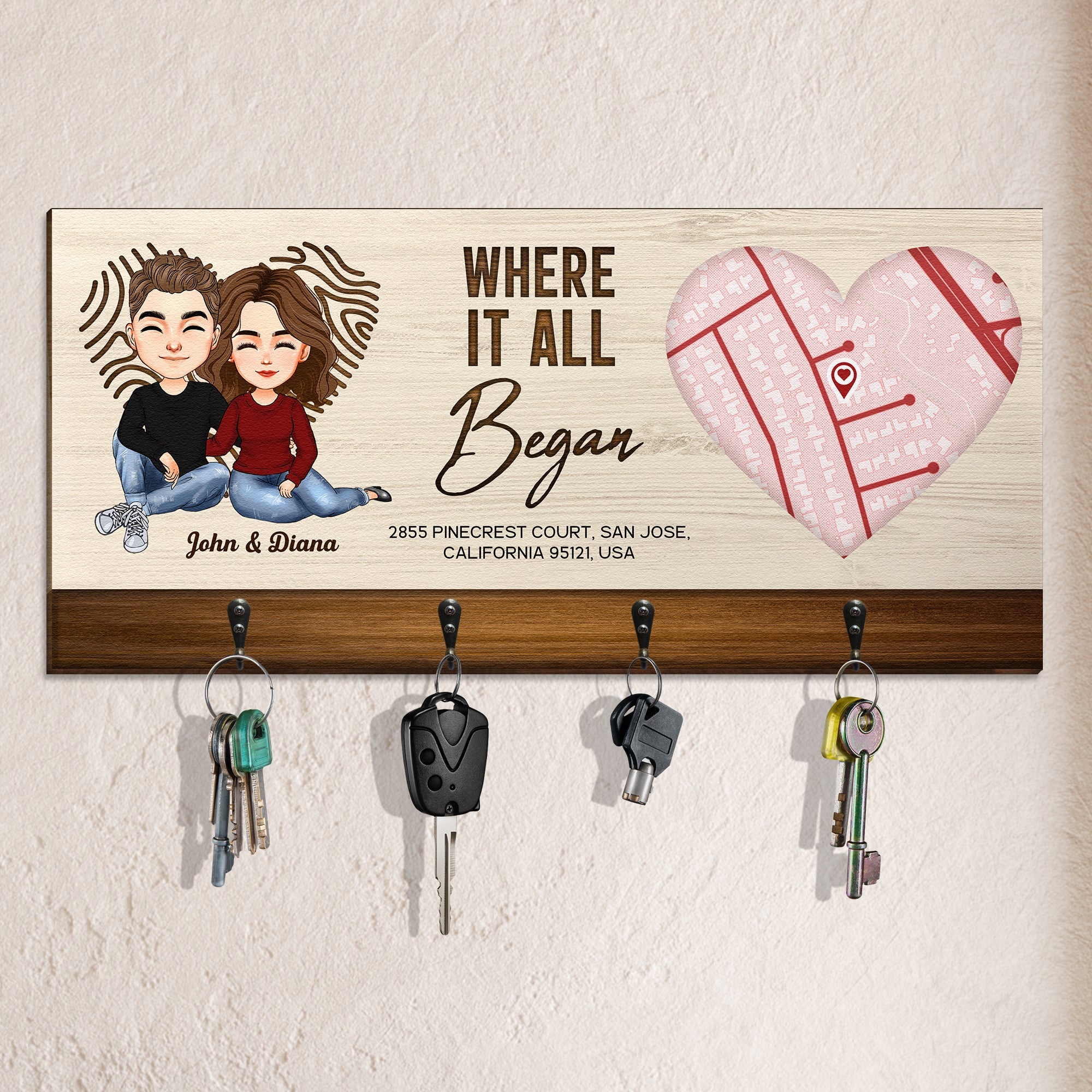 Custom Map Location Couple Where It All Began - Personalized Key Holder