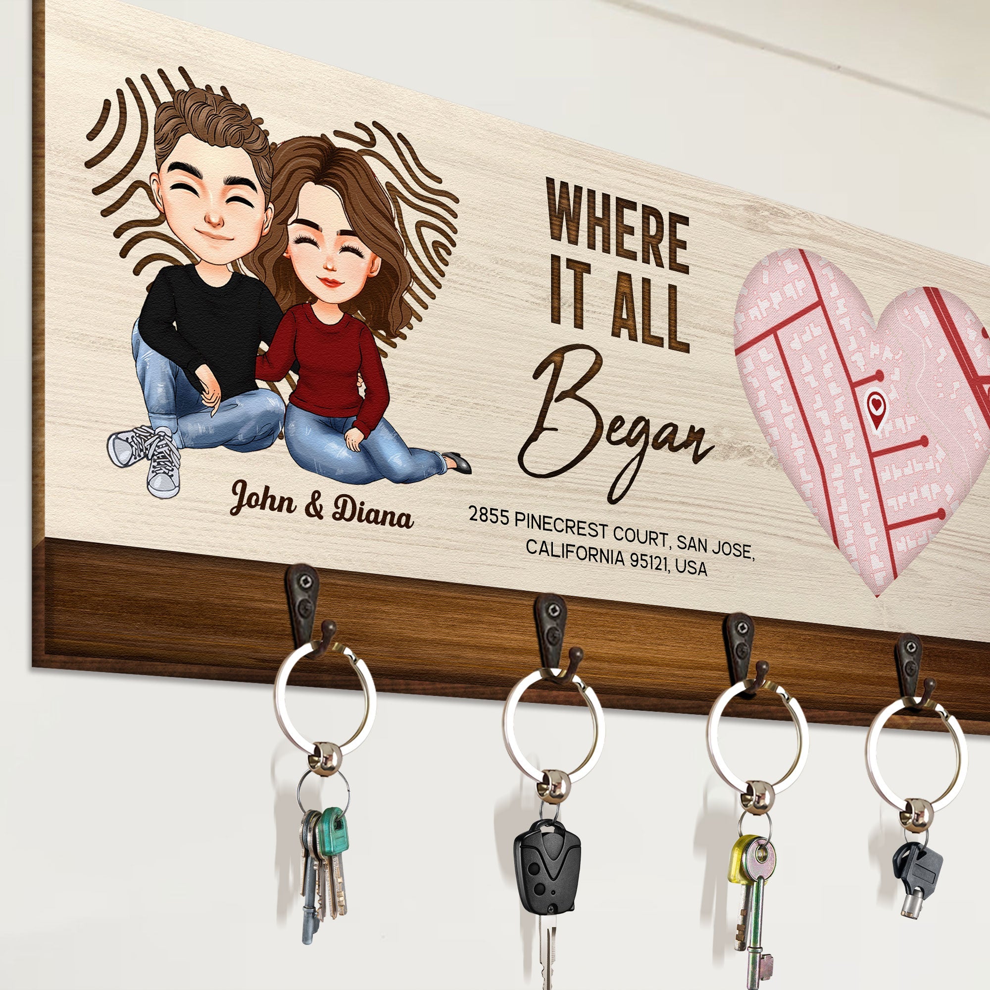 Custom Map Location Couple Where It All Began - Personalized Key Holder