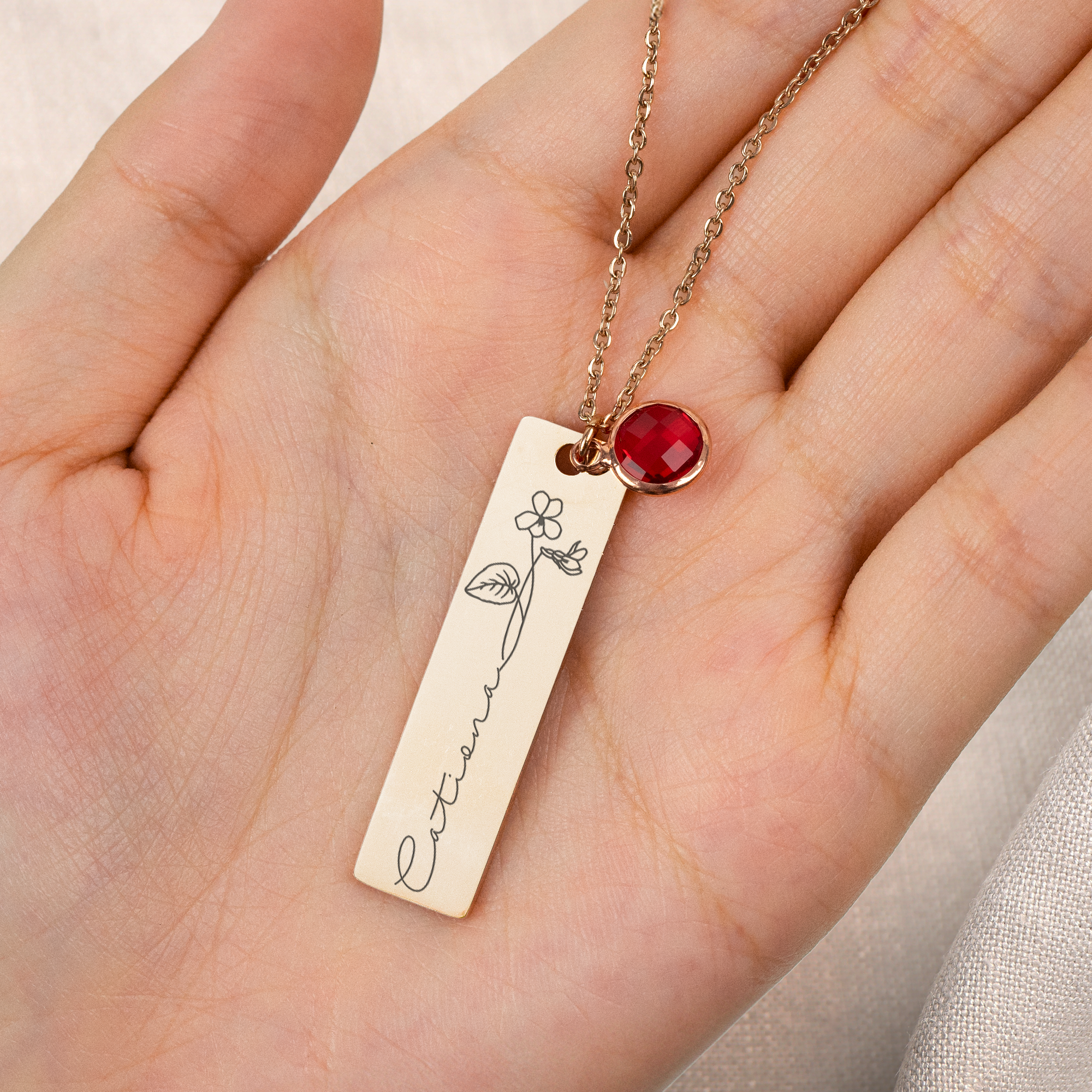 Custom Name Birth Flower Bridesmaid Birthday Gift - Personalized Birthstone Necklace