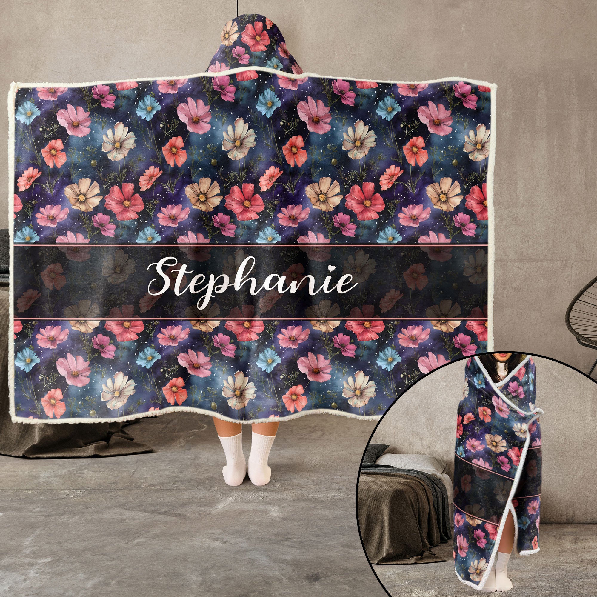 Custom Name Birth Flower - Personalized Wearable Blanket Hoodie