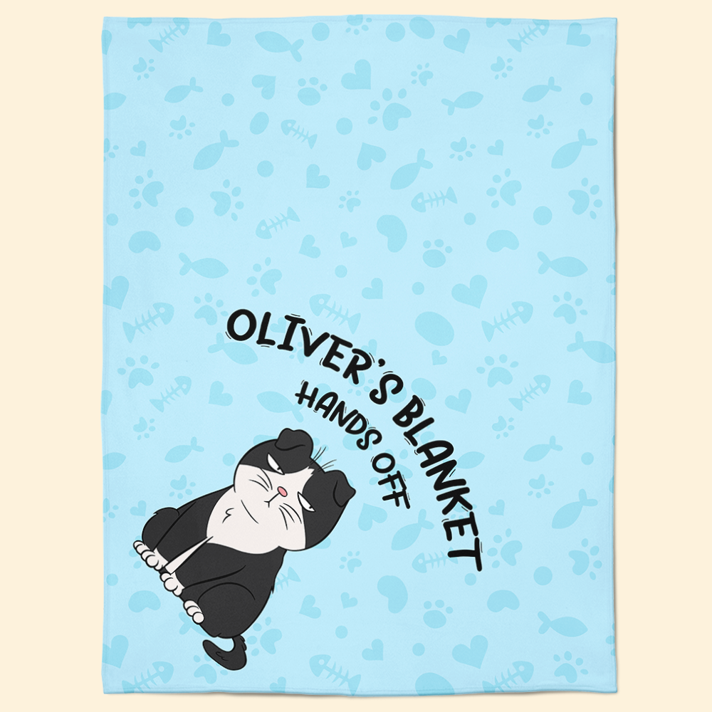 Custom Name Cat Blanket Hands Off For Pet - Personalized Blanket