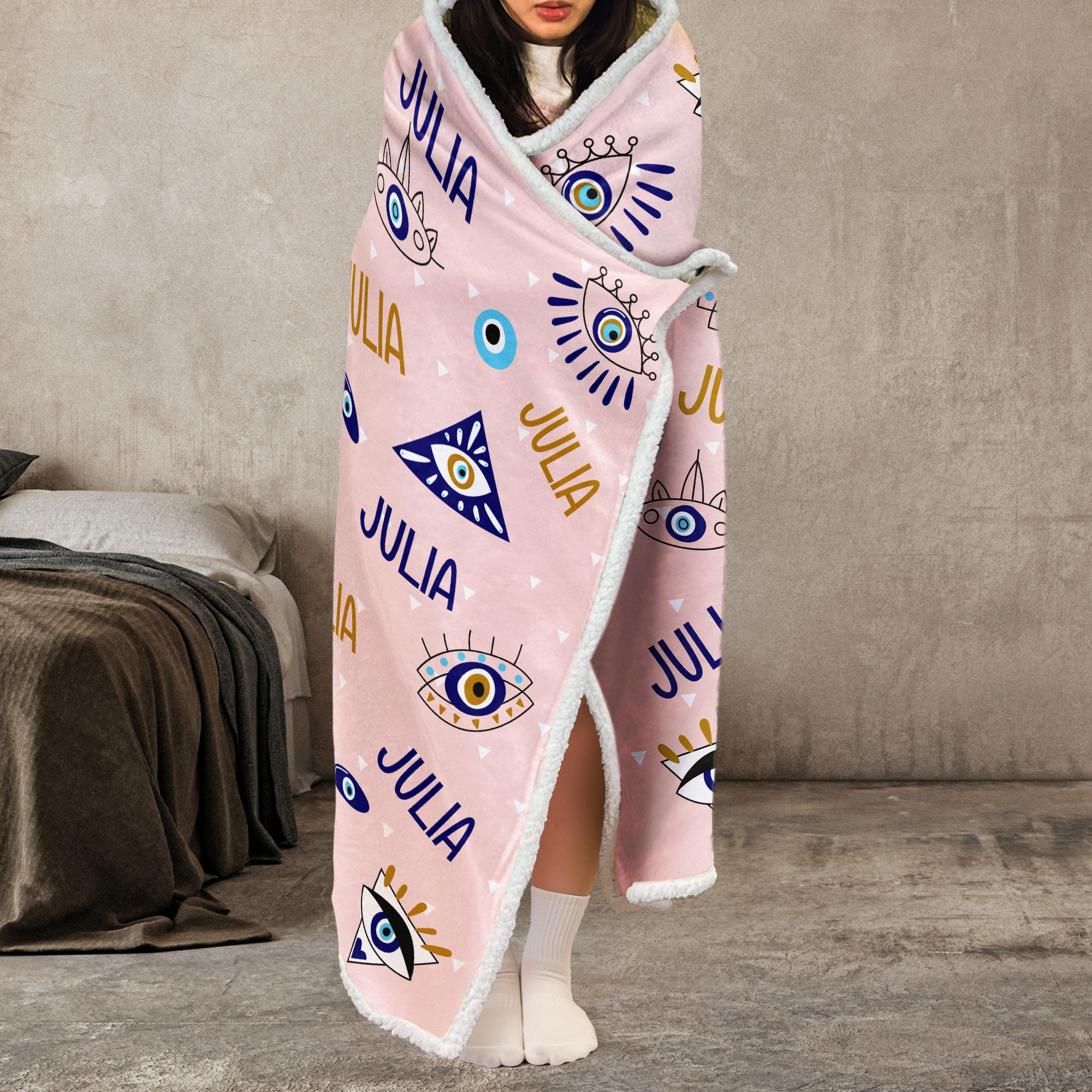 Custom Name Evil Eye - Personalized Wearable Blanket Hoodie