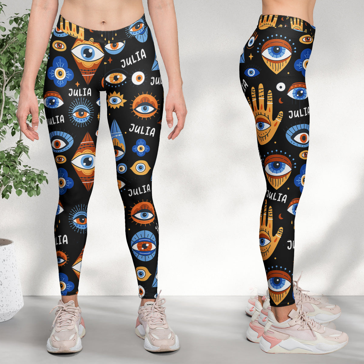 Custom Name Evil Eyes Yoga Lovers Meditation Gift - Personalized Leggings