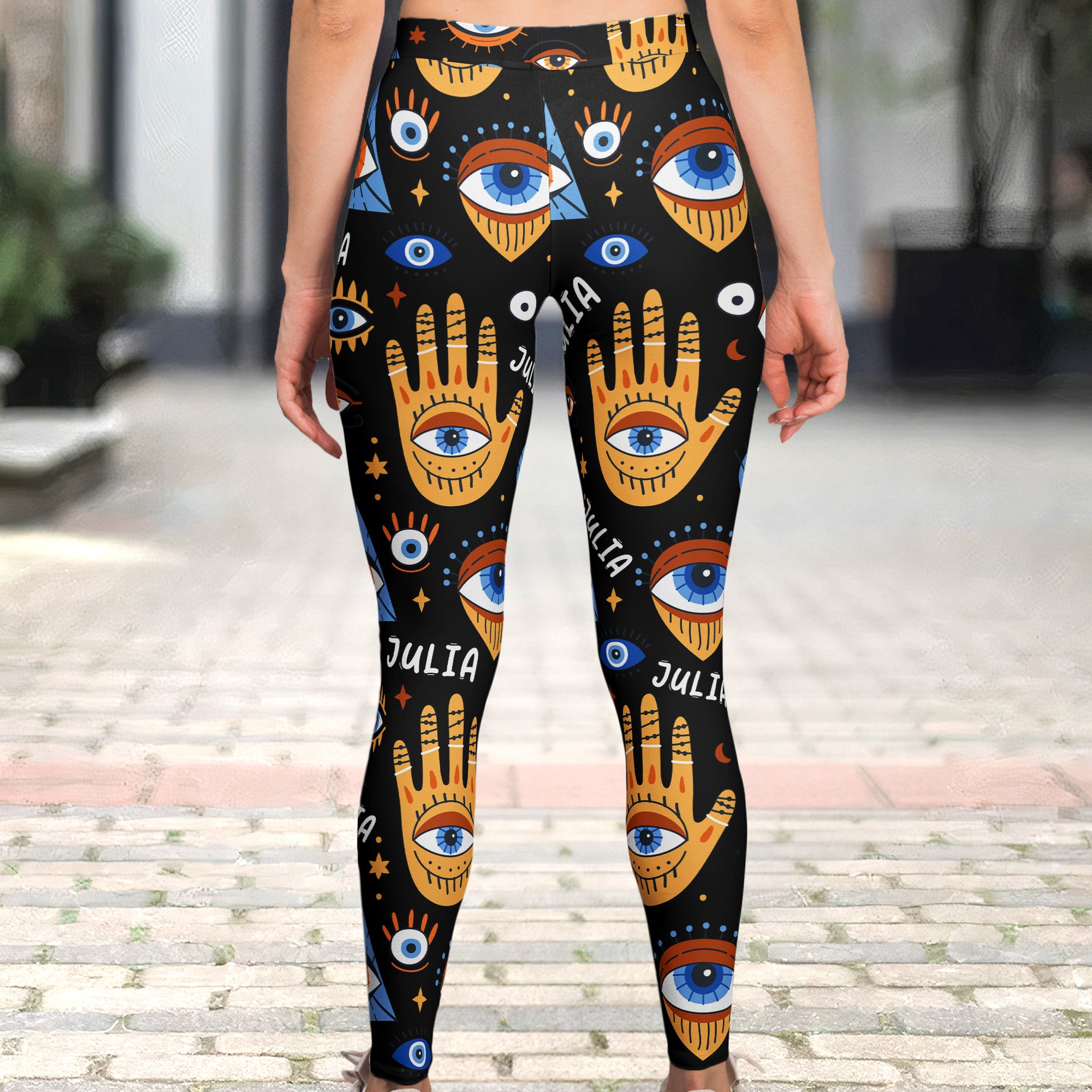 Custom Name Evil Eyes Yoga Lovers Meditation Gift - Personalized Leggings